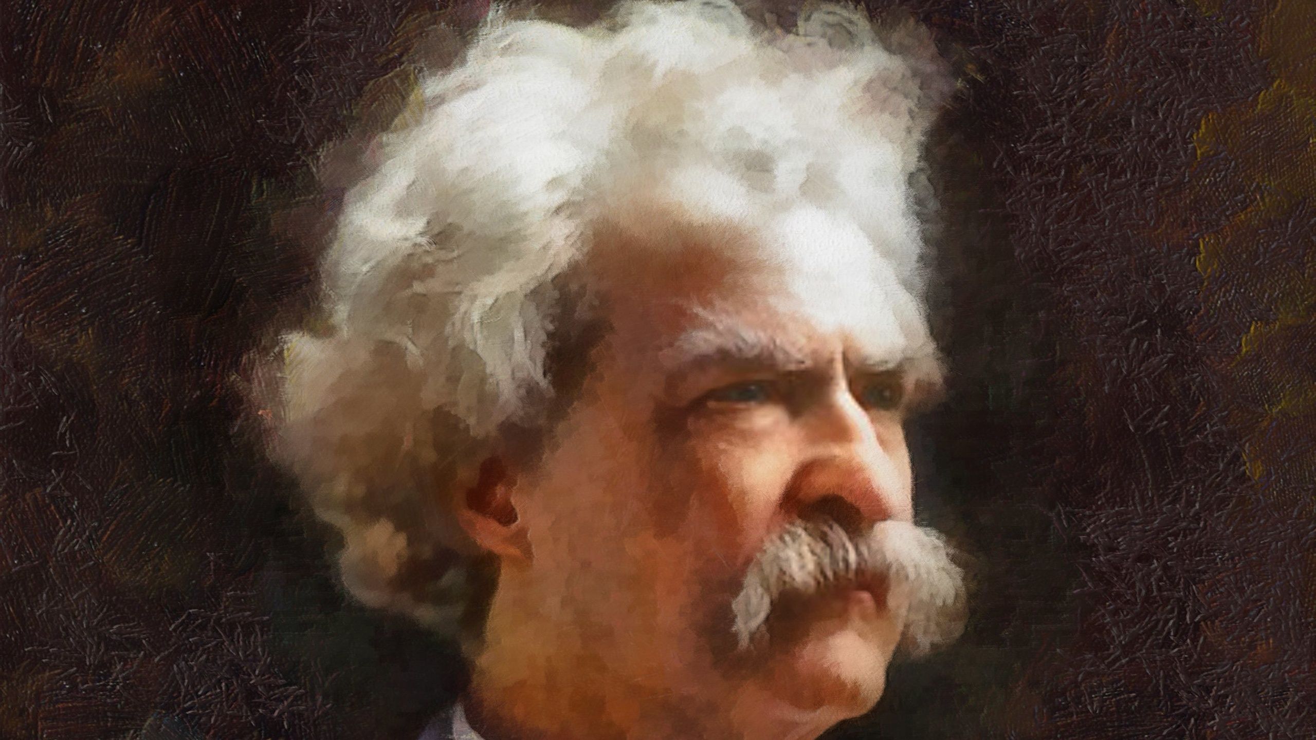 Photo Men Moustache Mark Twain Celebrities Painting Art 2560x1440