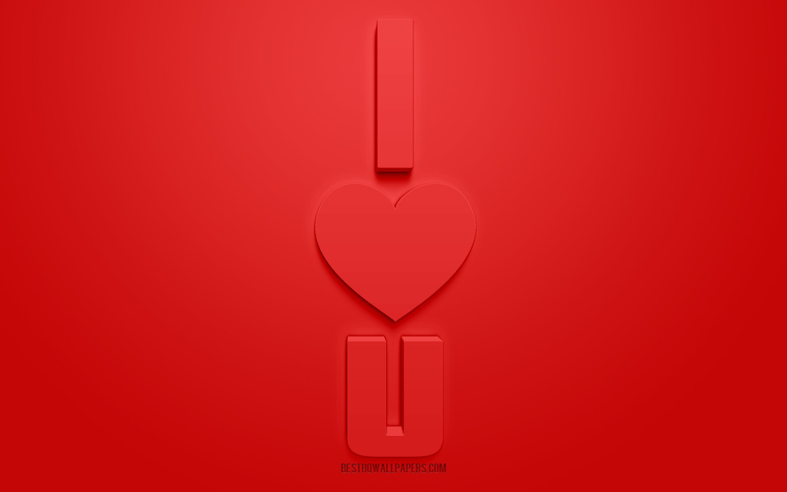 Download wallpaper I Love U, 3D love concepts, red background, 3D