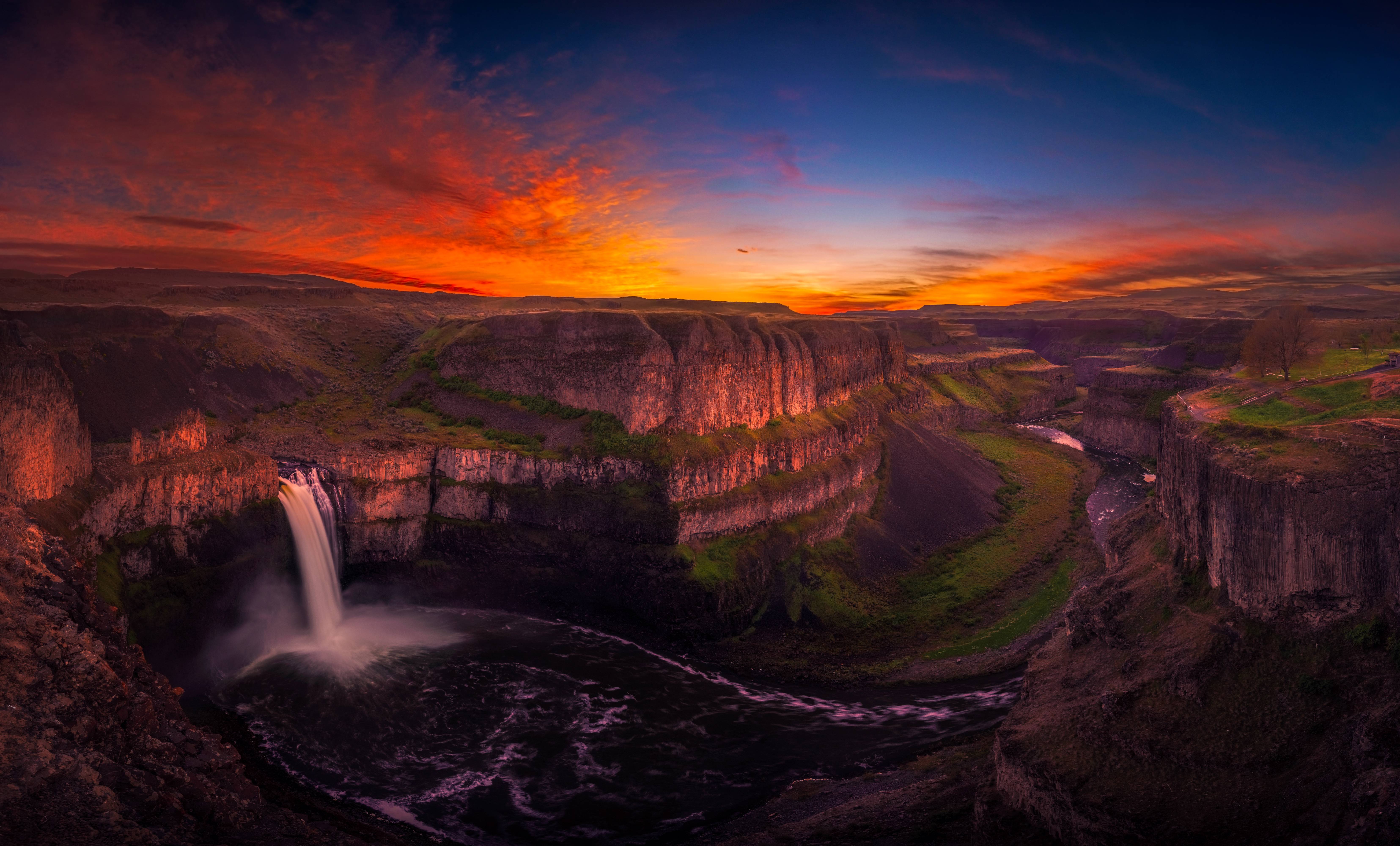 Waterfall at Sunset Macbook Pro Retina HD 4k Wallpaper