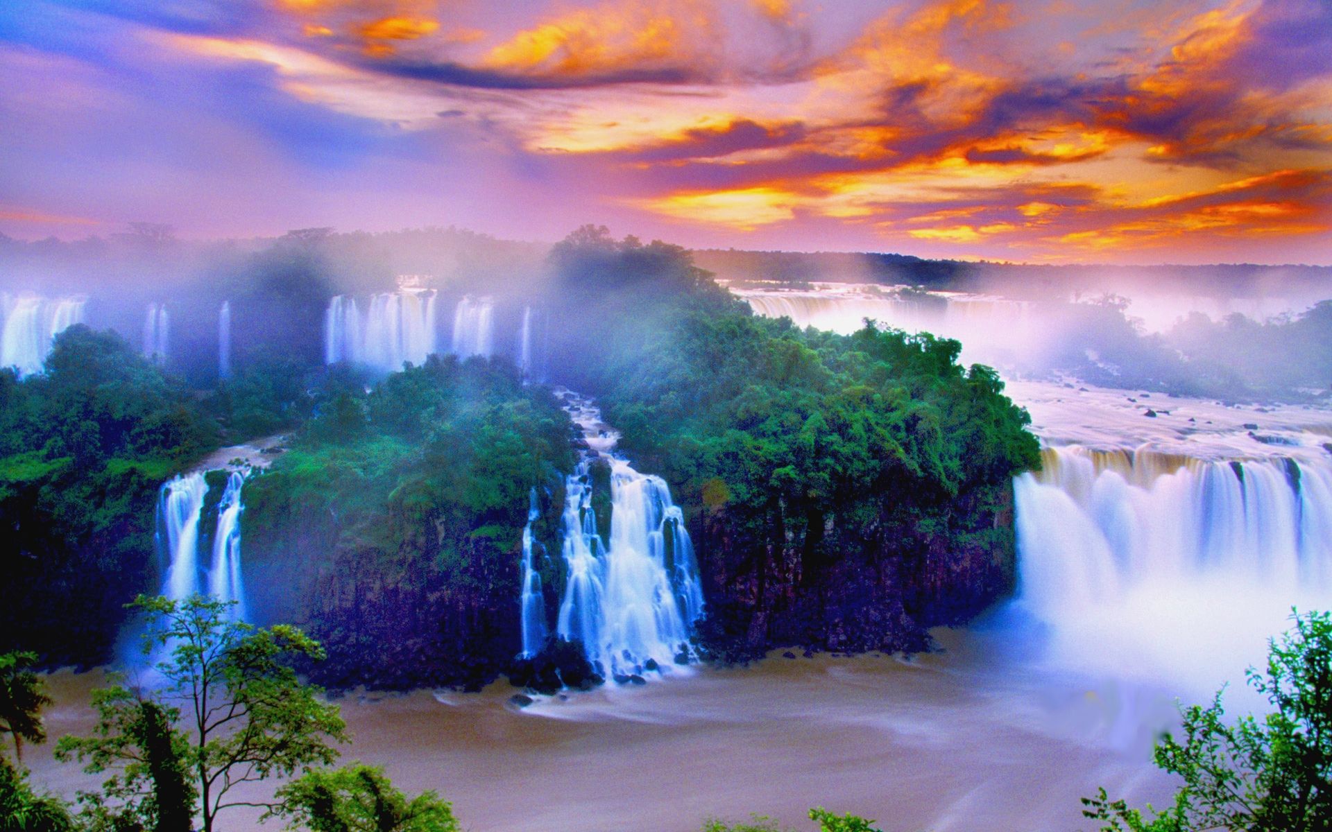Waterfall at Sunset HD Wallpaper. Background Imagex1200