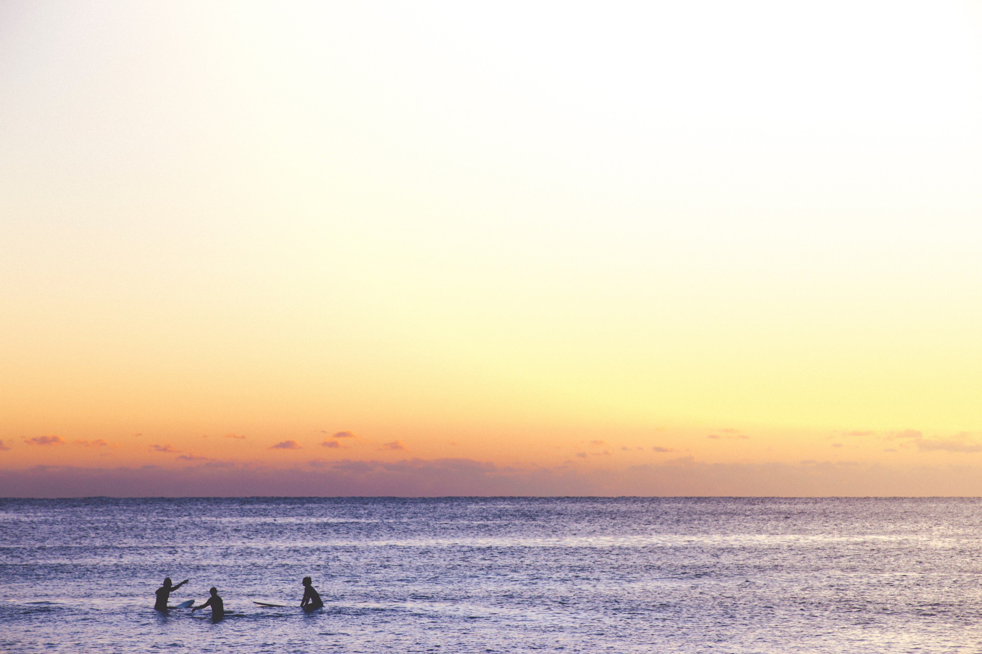 people in the calm shallow sea at sydney beach beneath a