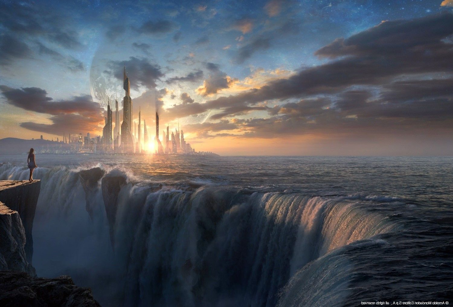 fantasy Art, Sunset, Waterfall Wallpaper HD / Desktop and Mobile Background