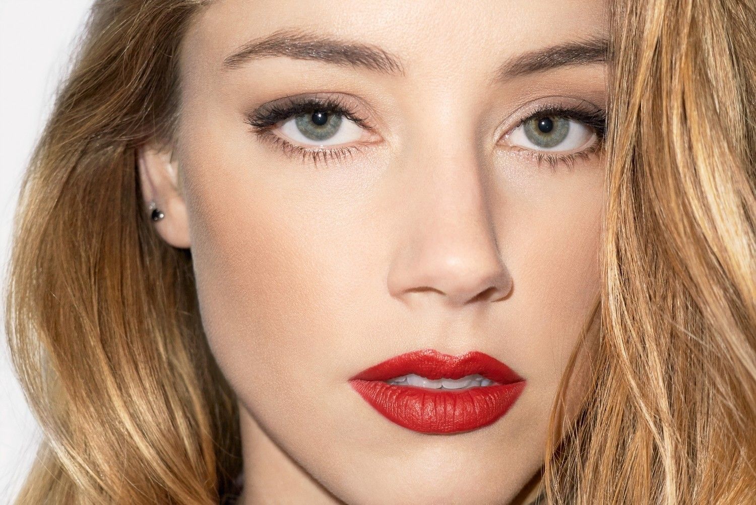 #face, #women, #closeup, #red lipstick, #blonde, #Amber