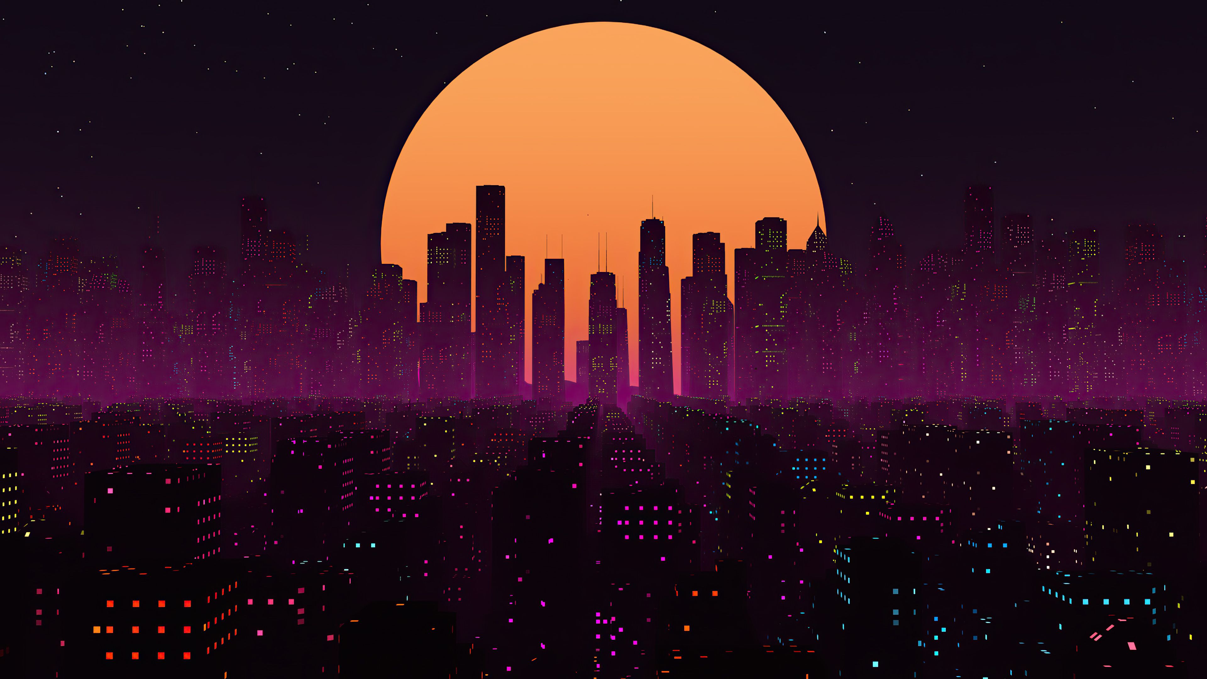 Retrowave City Sunset 4k, HD Artist, 4k Wallpaper, Image