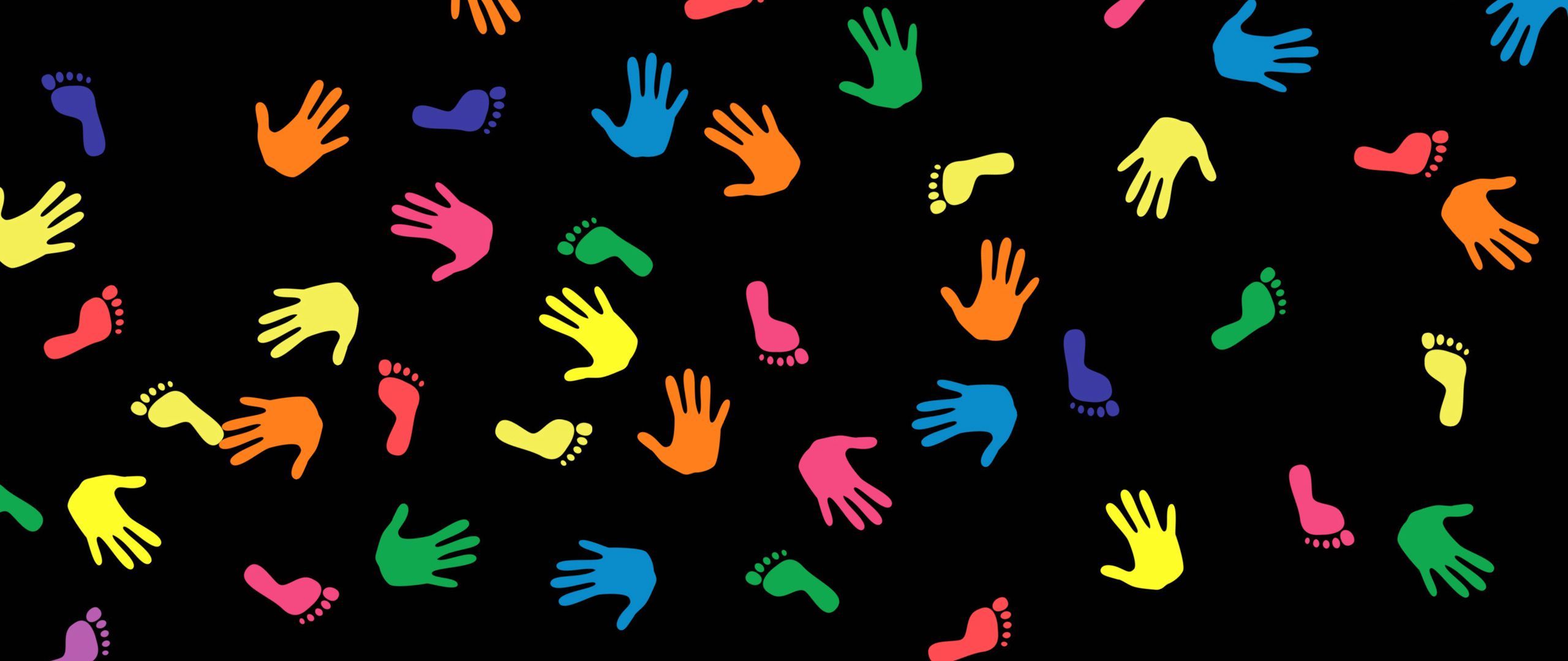 Download wallpaper 2560x1080 traces, multicolored, arms, hands