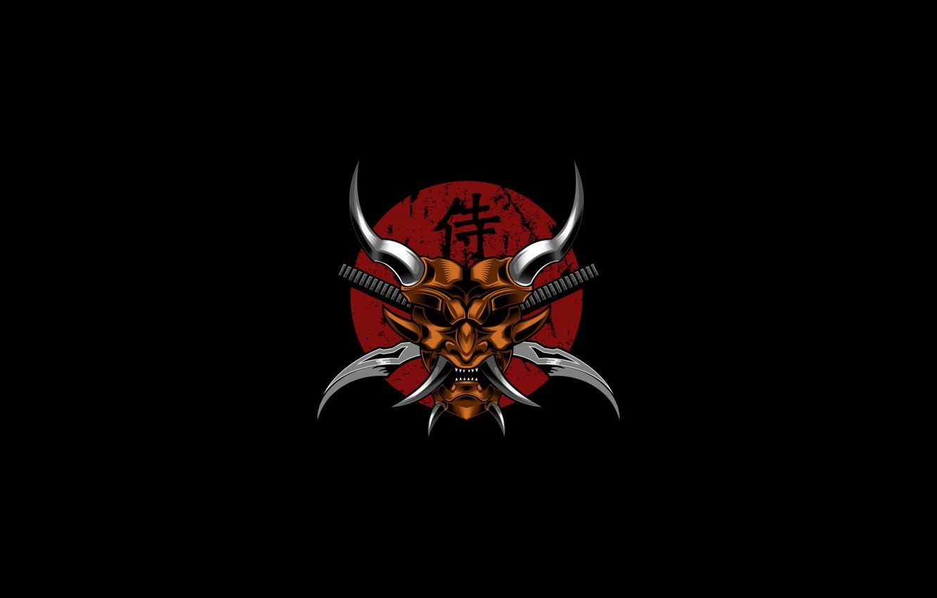 Wallpaper Minimalism, Style, Background, Mask, The demon, Samurai