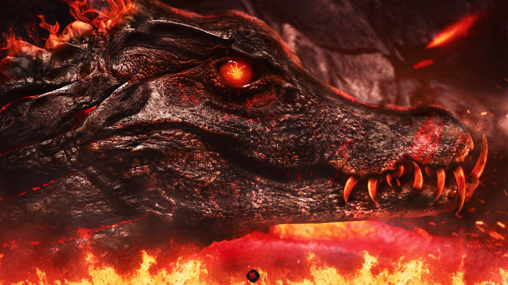 Wallpaper Crocodile, Hell, Lava, Fire, HD, Animals / Editor's