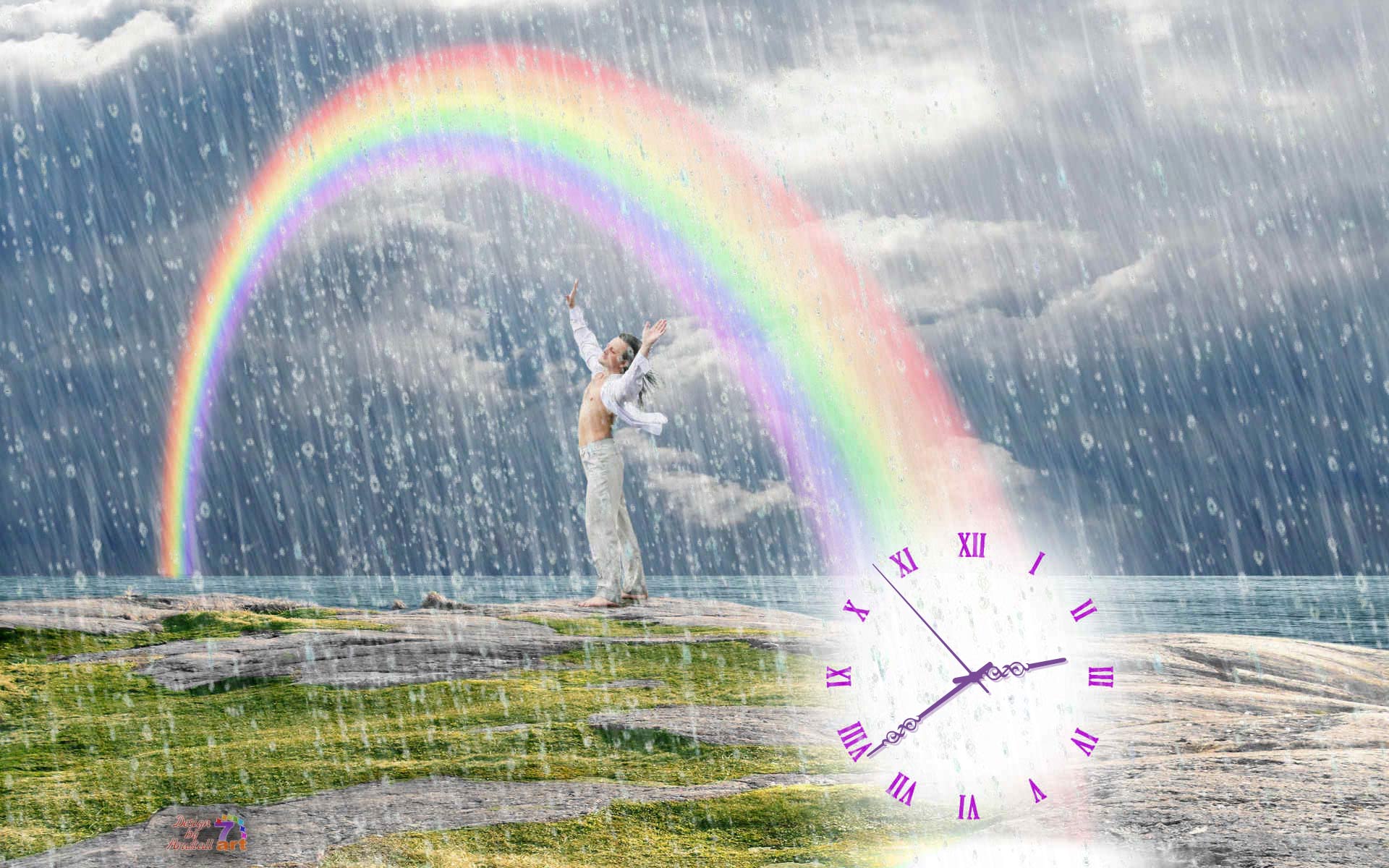 Free download Summer Rain Clock screensaver Summer Rain Clock