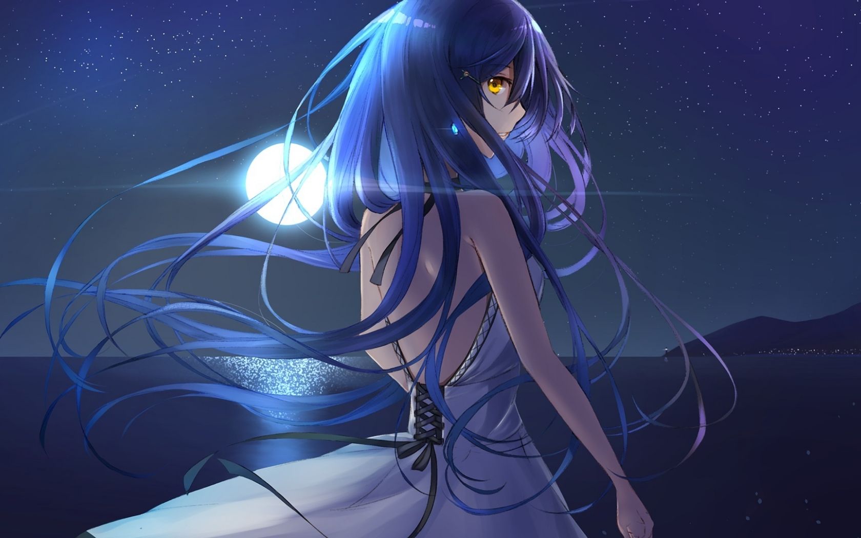 Blue Hair Anime Girl Wall Scroll Art - wide 9