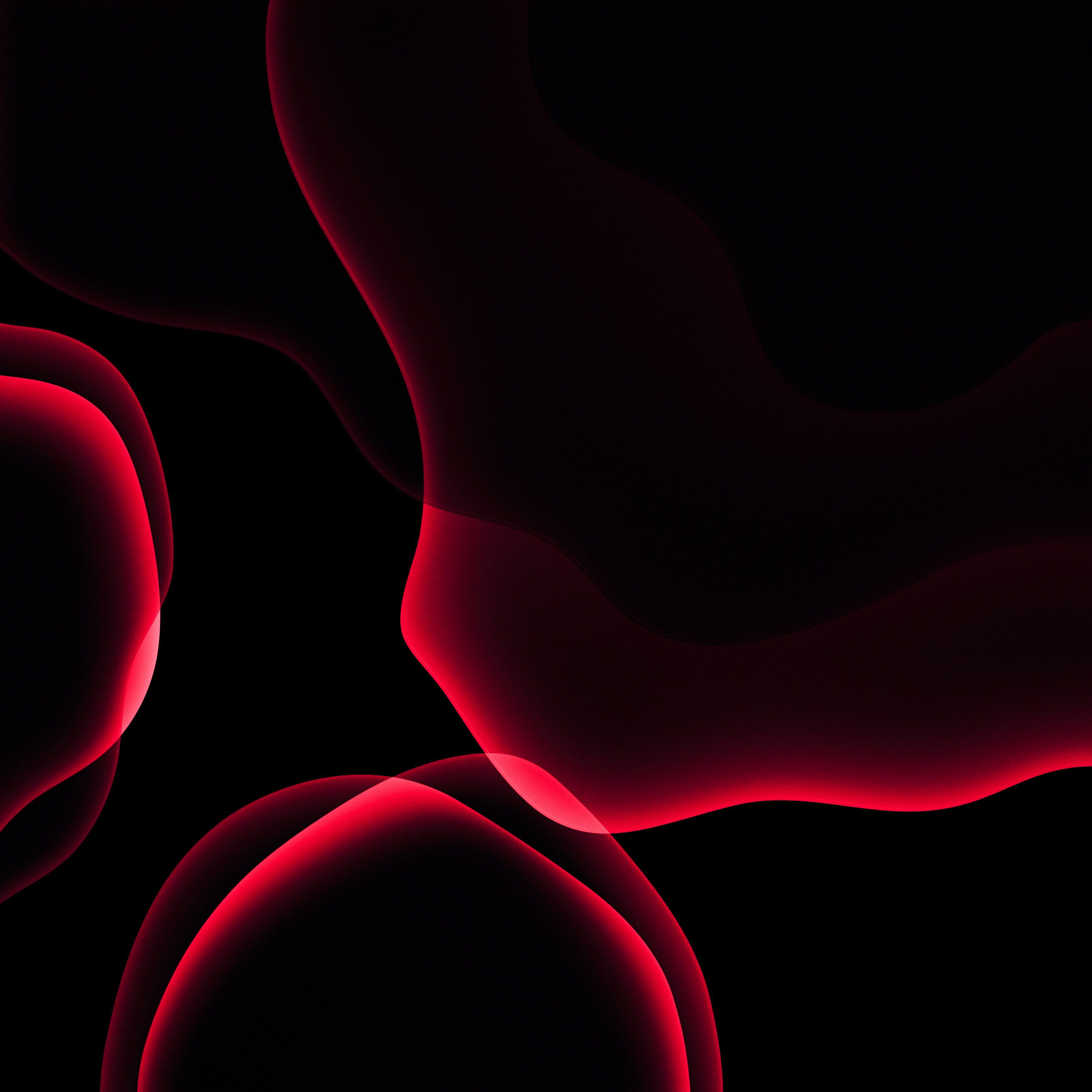 iOS 13 4K Wallpaper, Stock, iPadOS, Red, Black background, AMOLED, HD, Abstract