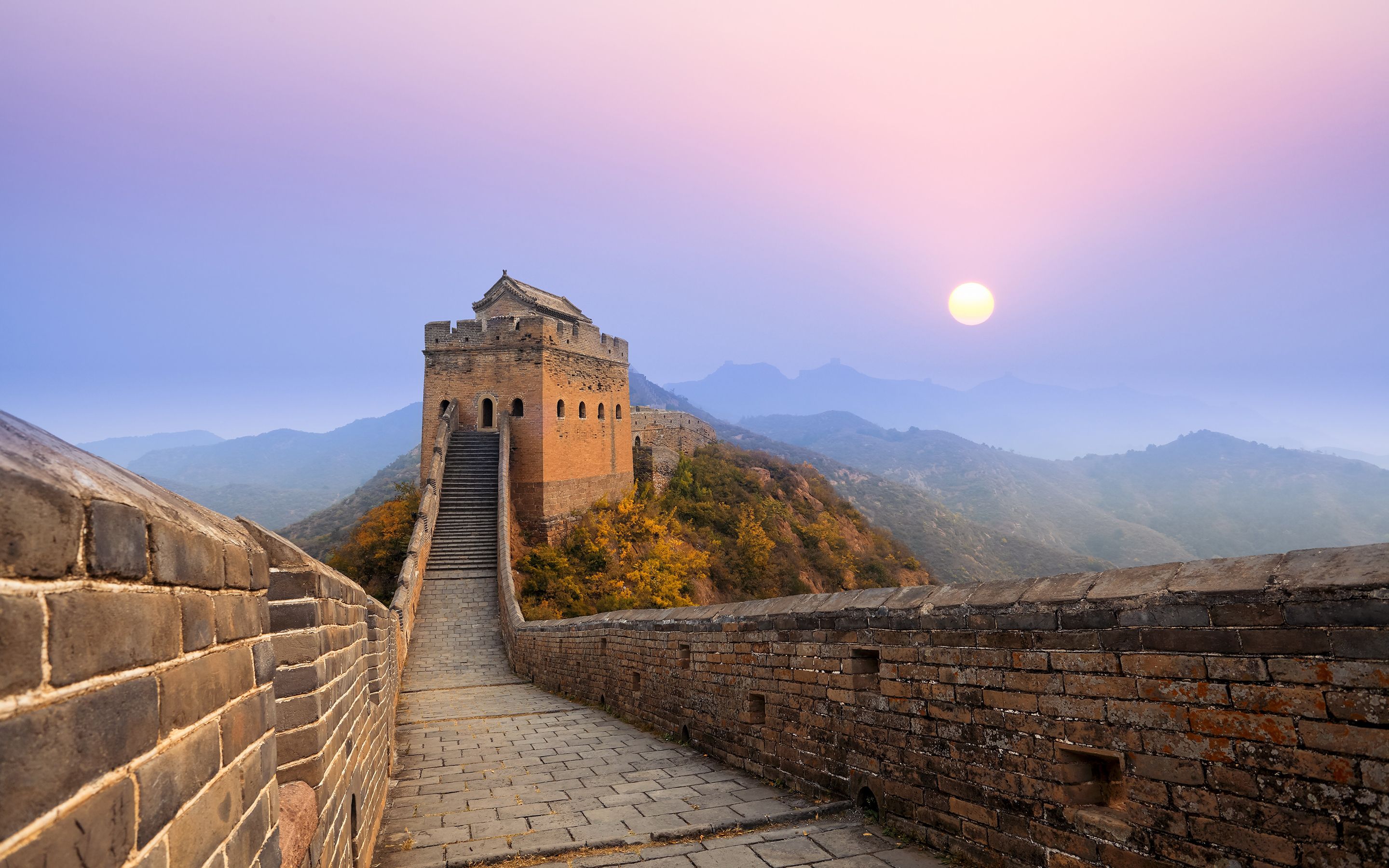 Wallpaper 4k Great Wall of China Sunrise Ancient, China, Fort