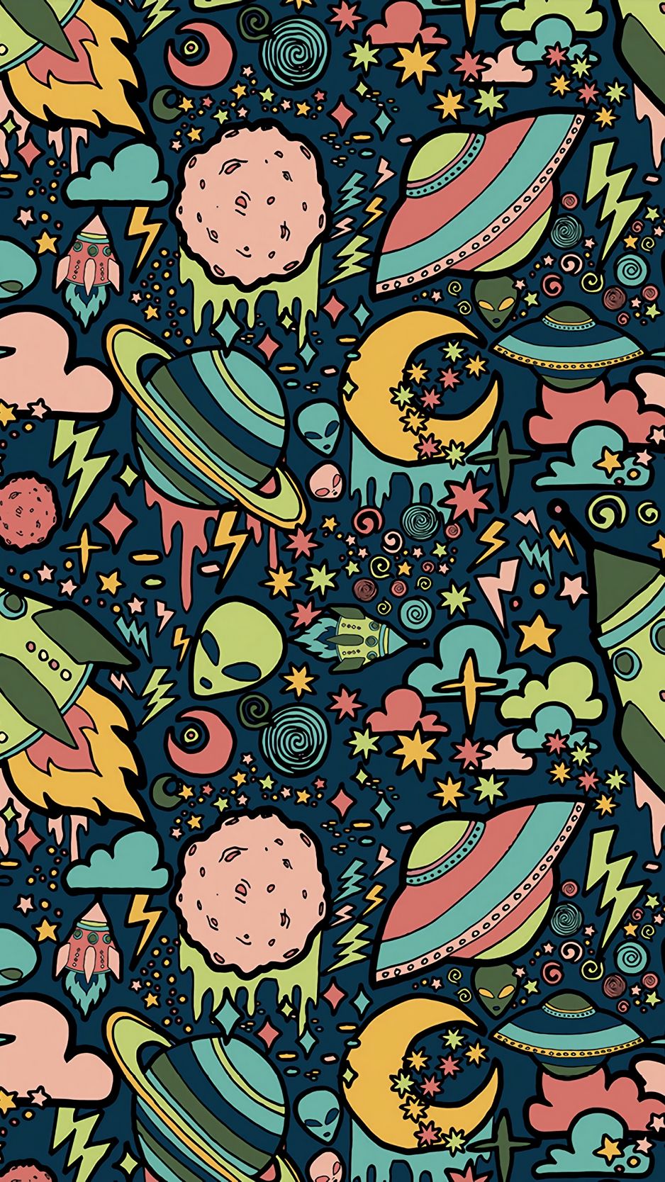 Texture, patterns, aliens, rockets, space wallpaper