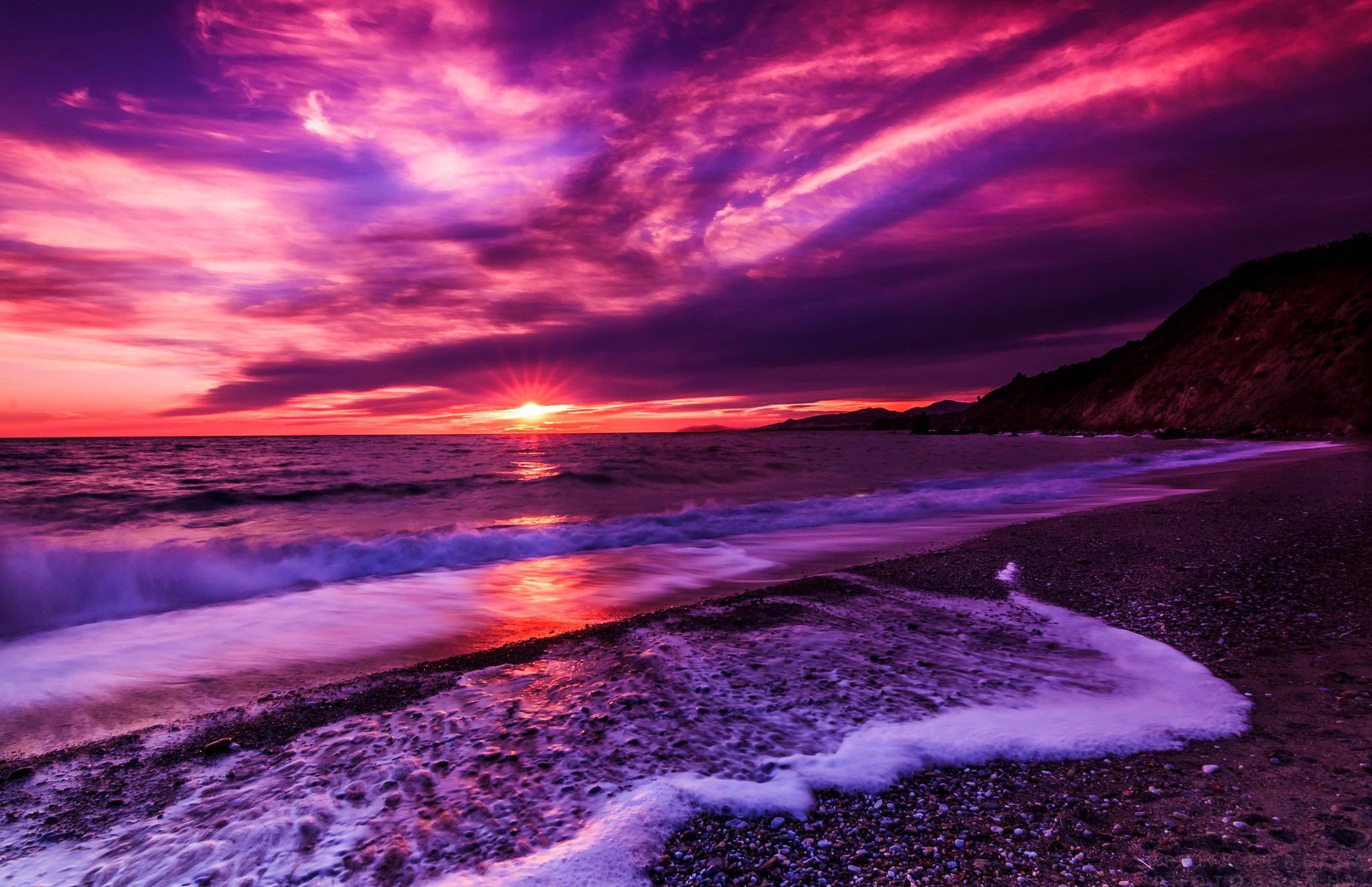 Beach Sunset Purple Wallpaper Free Beach Sunset Purple