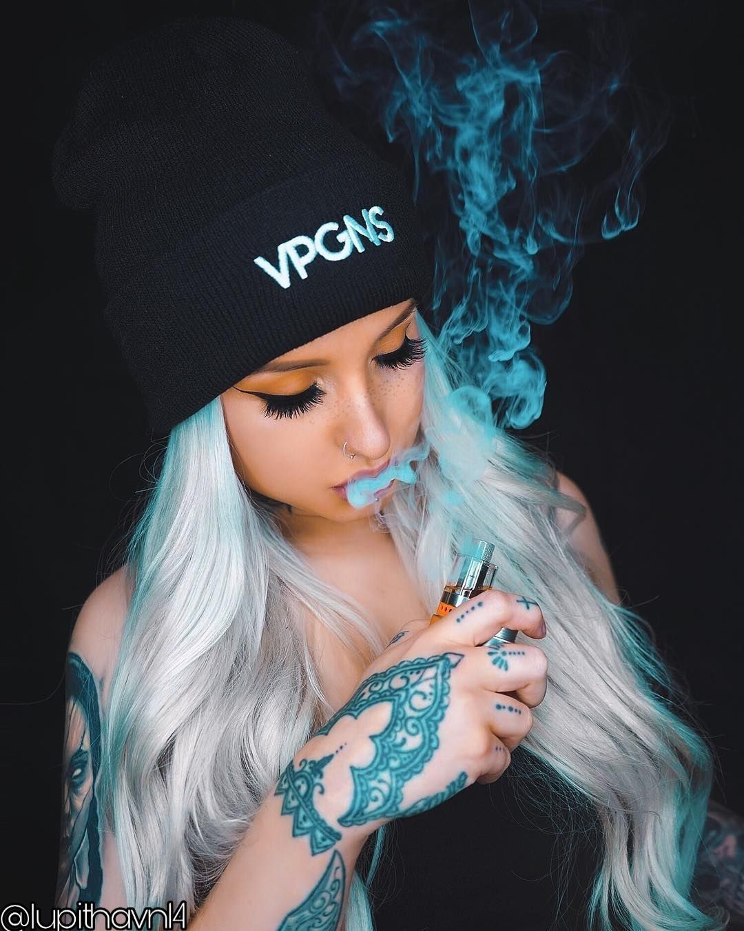 woman tattoos girl smoking smoke Image