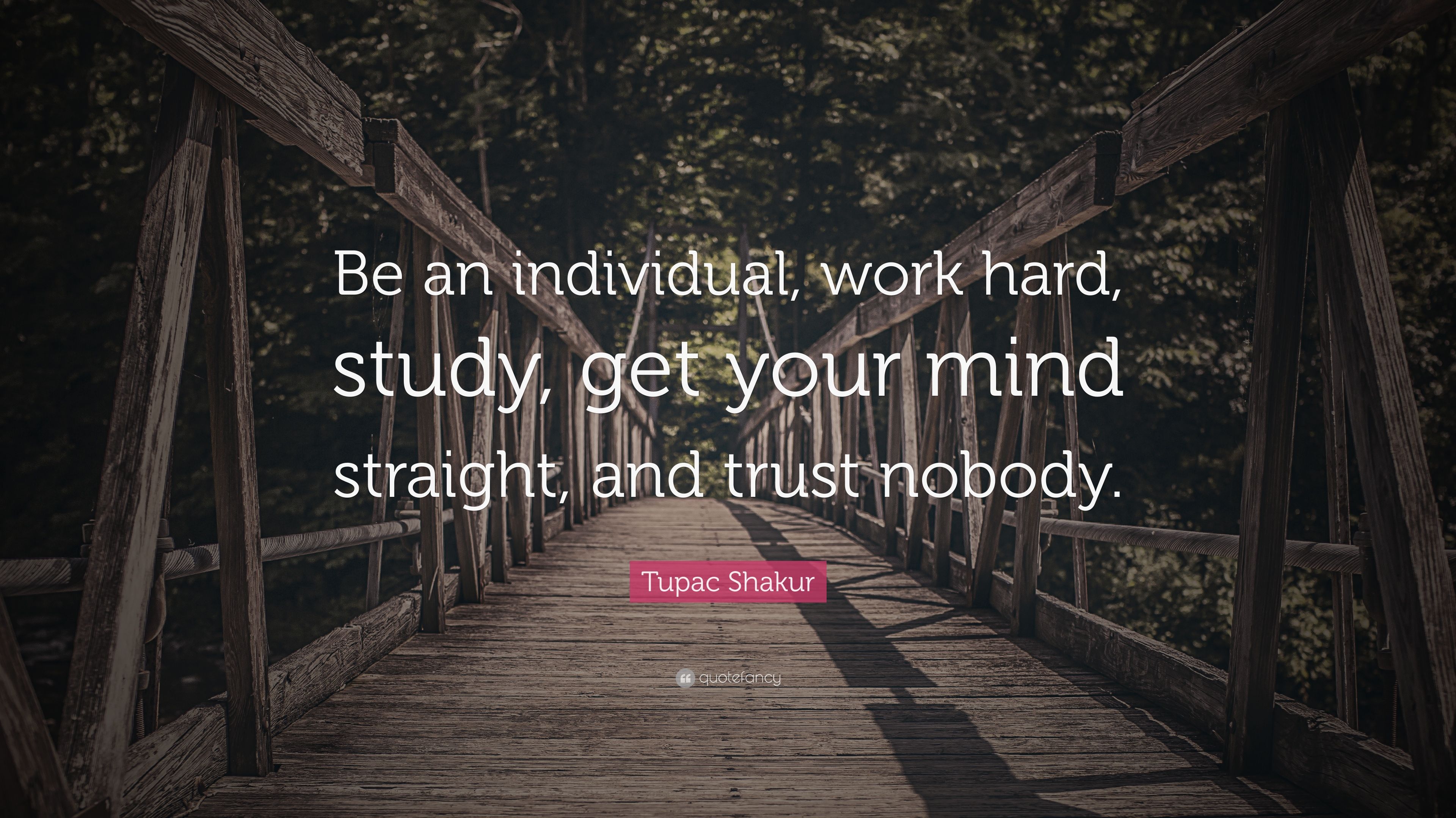 Tupac Shakur Quote: “Be an individual, work hard, study, get your mind straight, and trust nobody.”