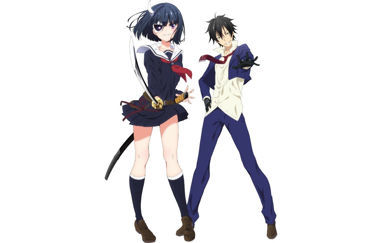 Wallpaper girl, sword, anime, katana, boy, ken, blade, mask, gloves, seifuku, Armed Girl's Machiavellism, Busou Shoujo Machiavellianism image for desktop, section сёнэн