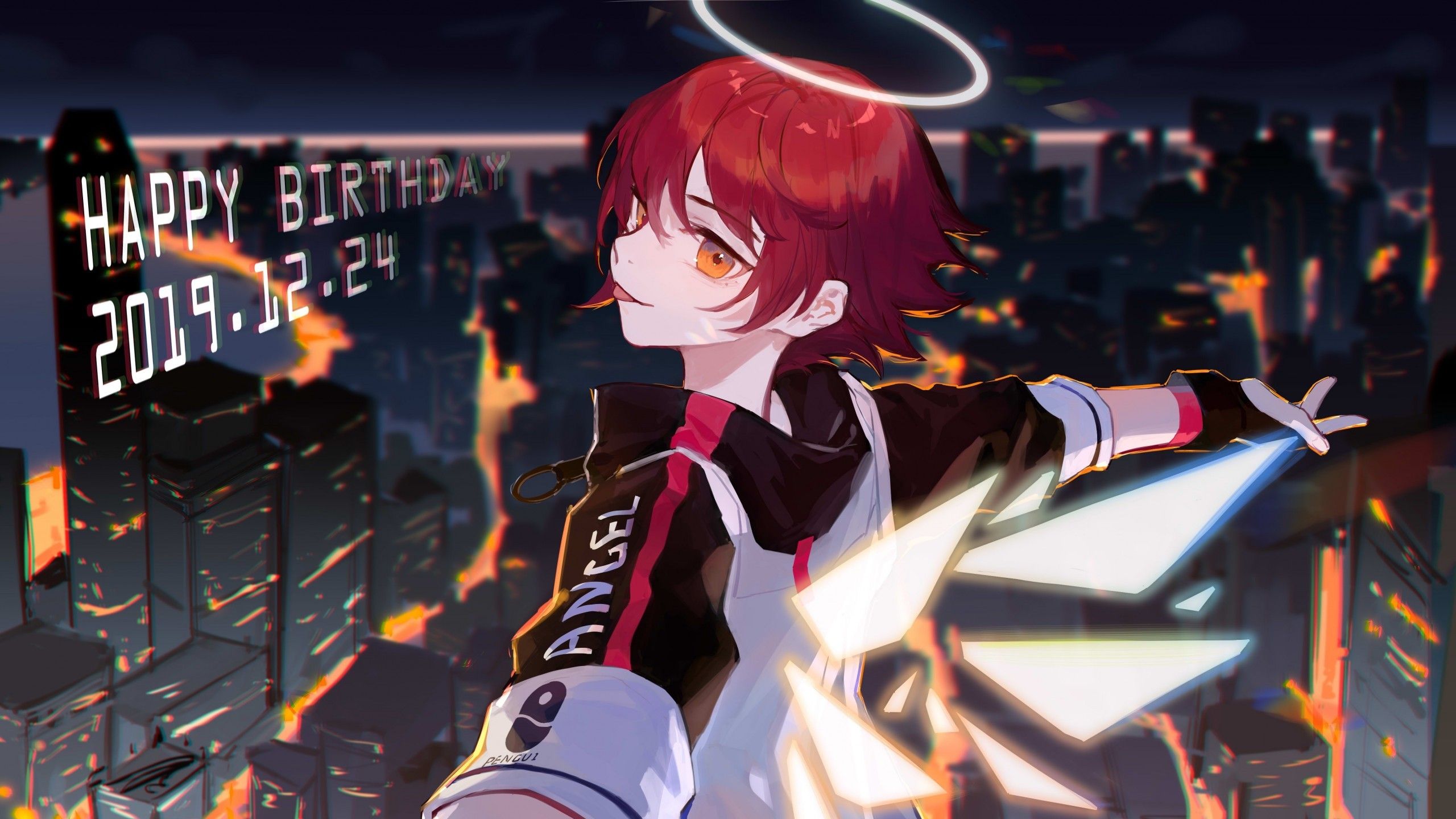 Download 2560x1440 Exusiai, Arknights, Redhead, Happy Birthday, Cityscape, Anime Games Wallpaper for iMac 27 inch