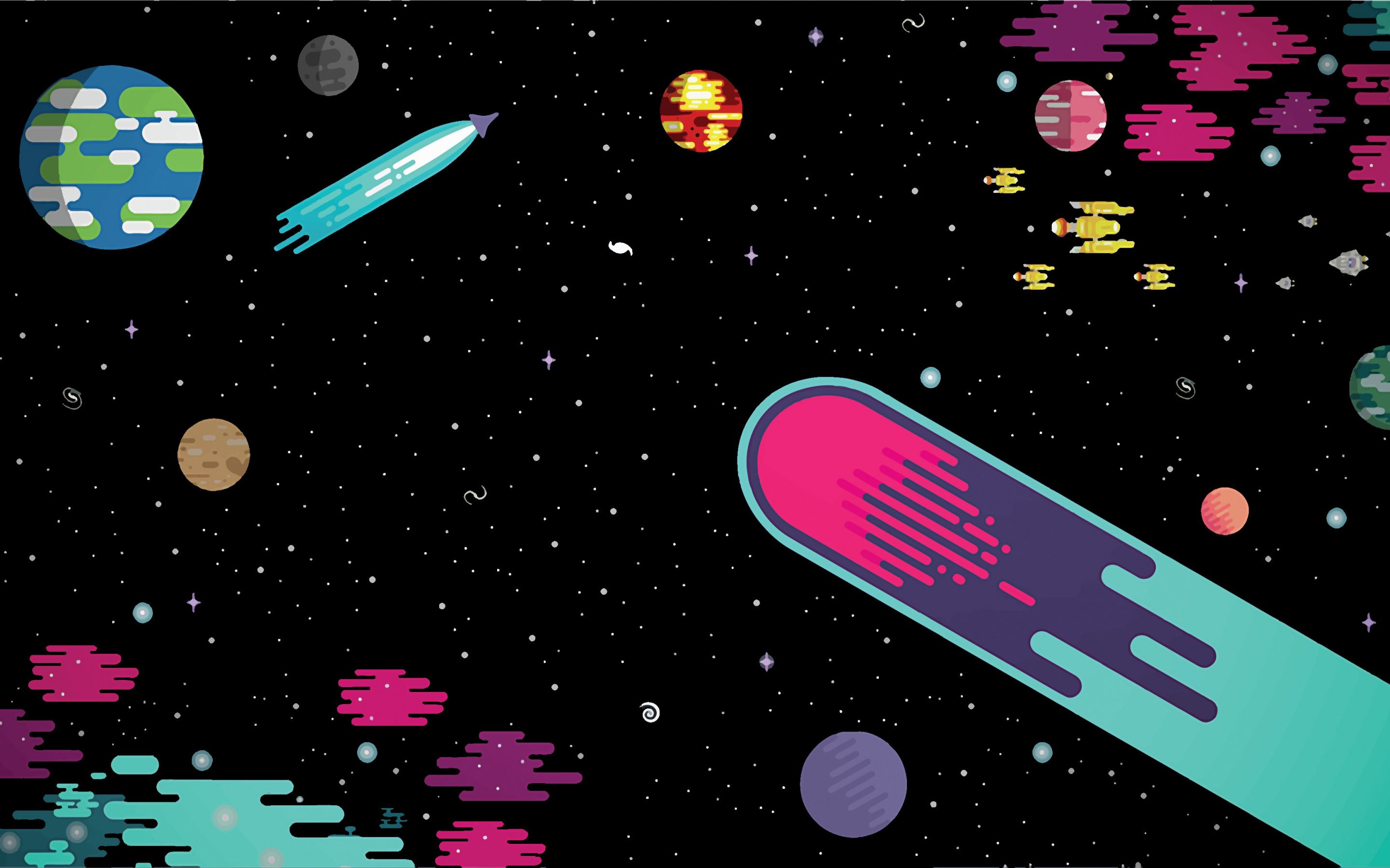 Download wallpaper space cartoon background, planets, creative
