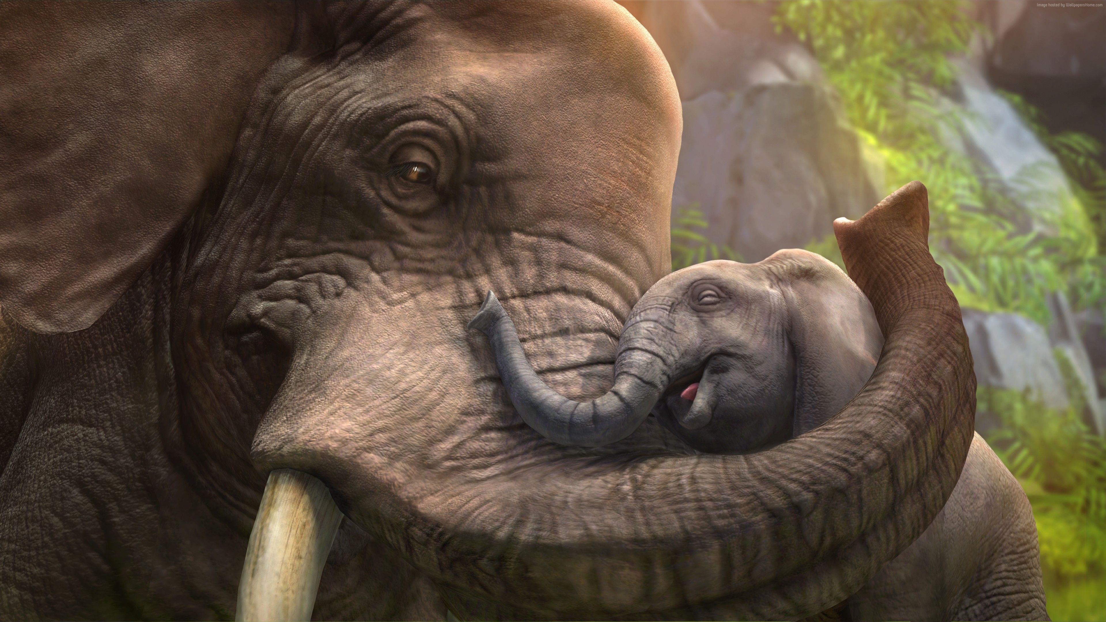 Wallpaper Elephant, cub, zoo tycoon, animals, grey, art, tourism