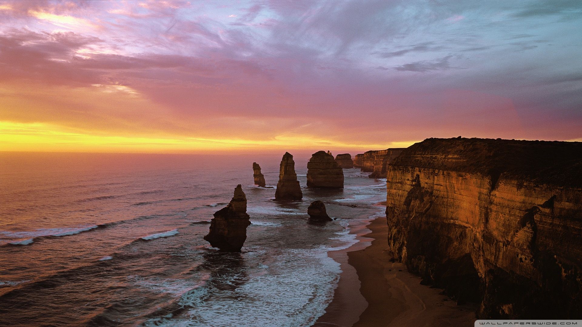 Twelve Apostles At Sunset, Port Campbell National Park, Australia Ultra HD Desktop Background Wallpaper for 4K UHD TV, Widescreen & UltraWide Desktop & Laptop, Tablet