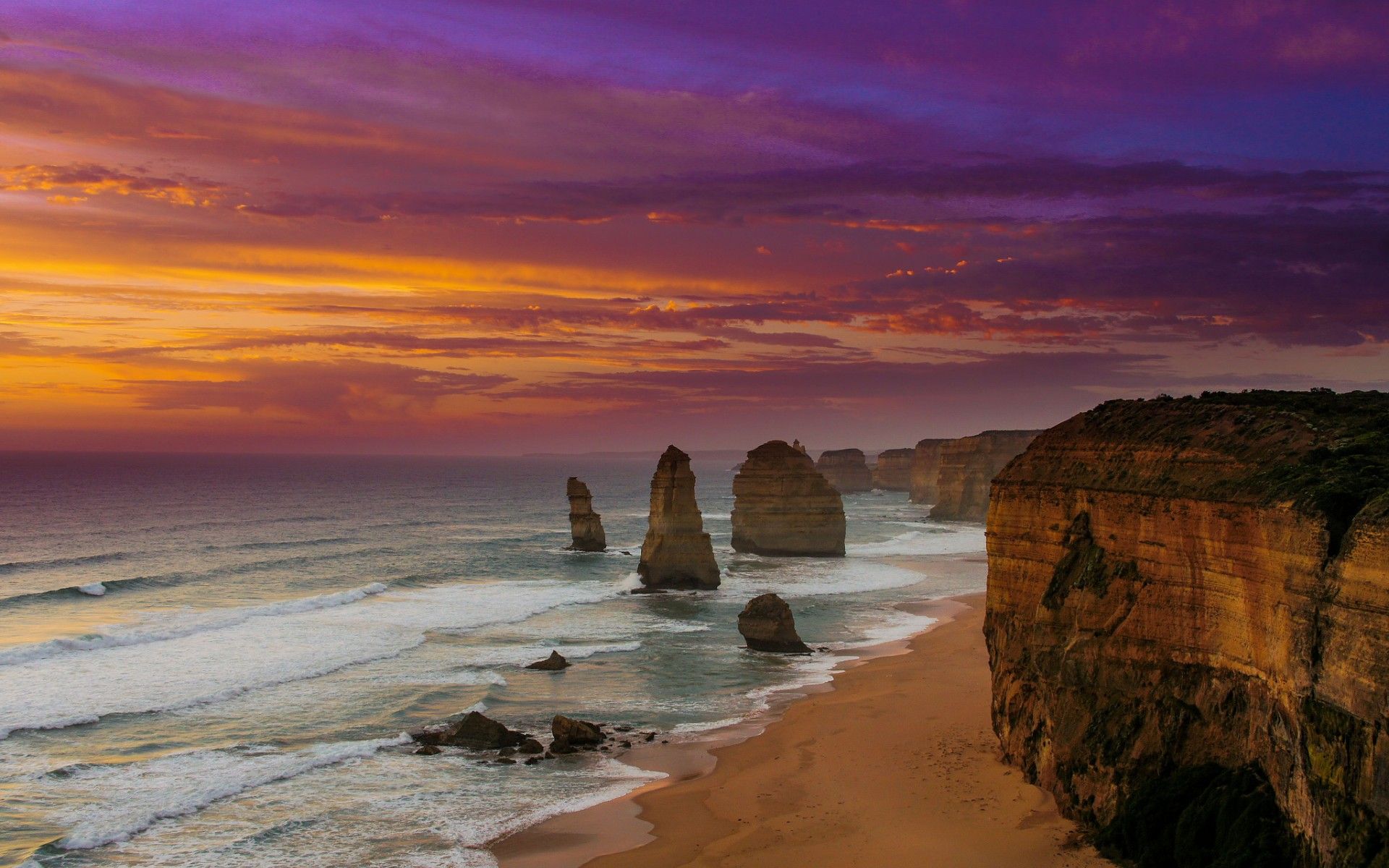 Sunset over Twelve Apostles in Australia HD Wallpaper. Background