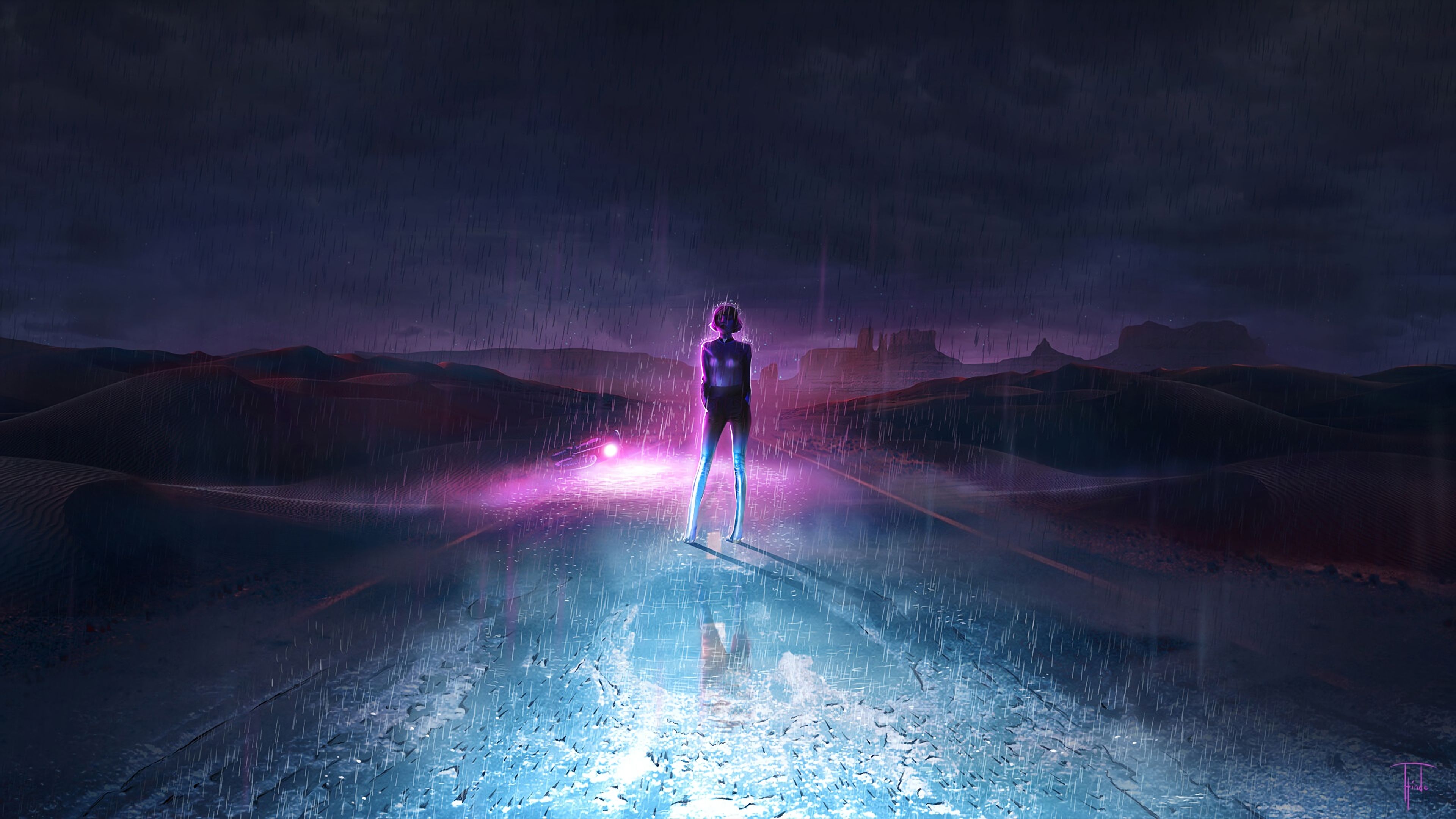 Neon Dark Sky Road 4k, HD Artist, 4k Wallpaper, Image