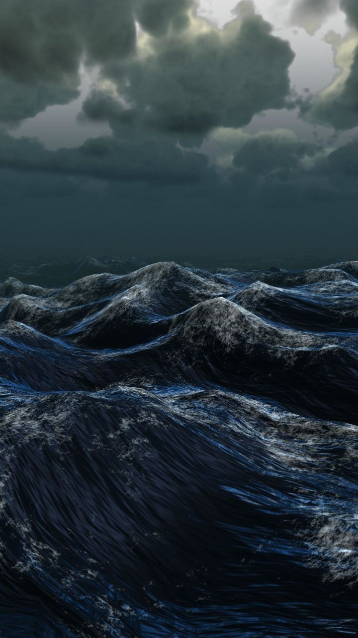 Nature, ocean, sea, body of water, dark, storm, 720x1280 wallpaper