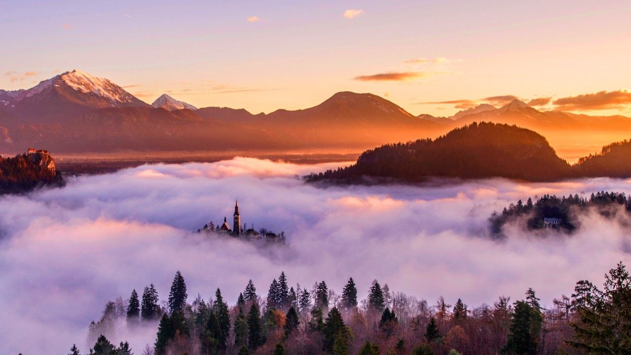 Wallpaper Sunset, Mountains, HD, Nature