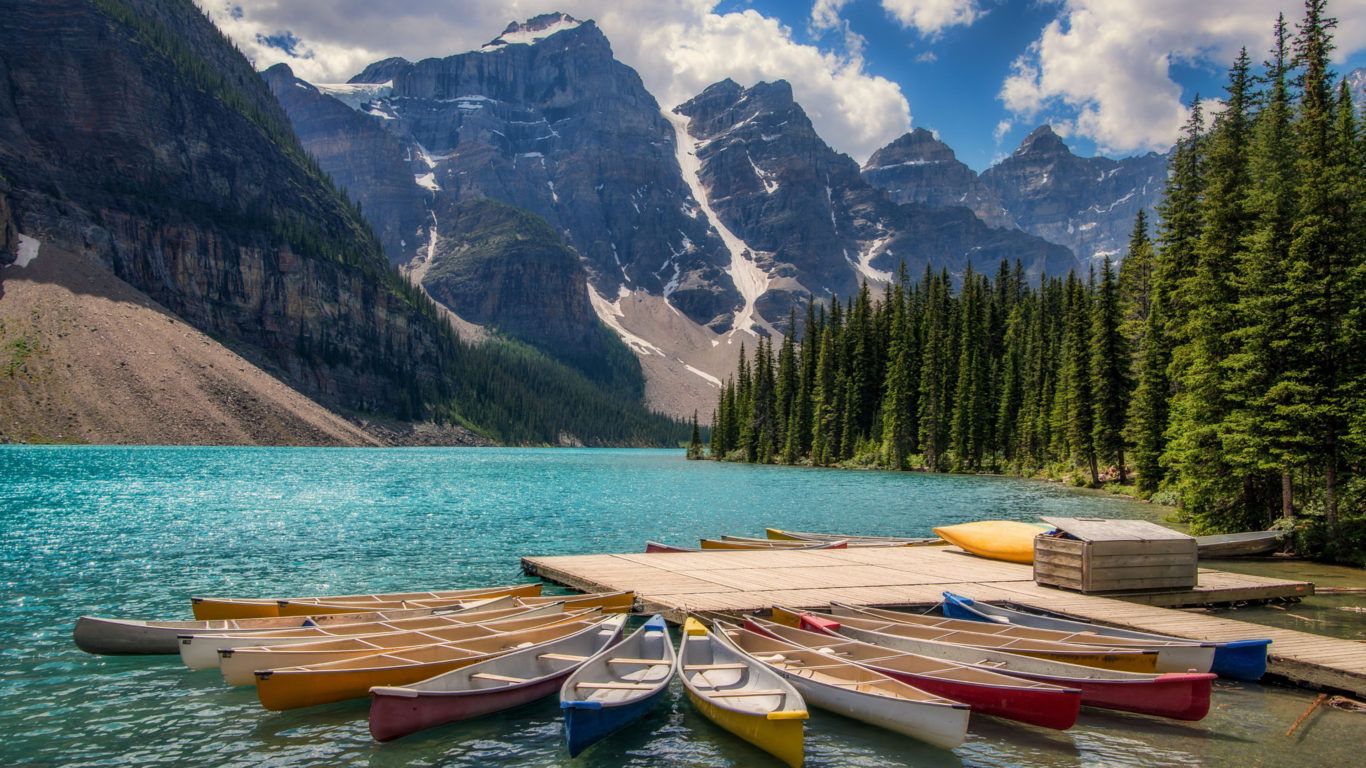 Kayaks In Lake Moraine Banff Canada Landscape Photography Ultra HD Wallpaper And Lapx2400, Wallpaper13.com