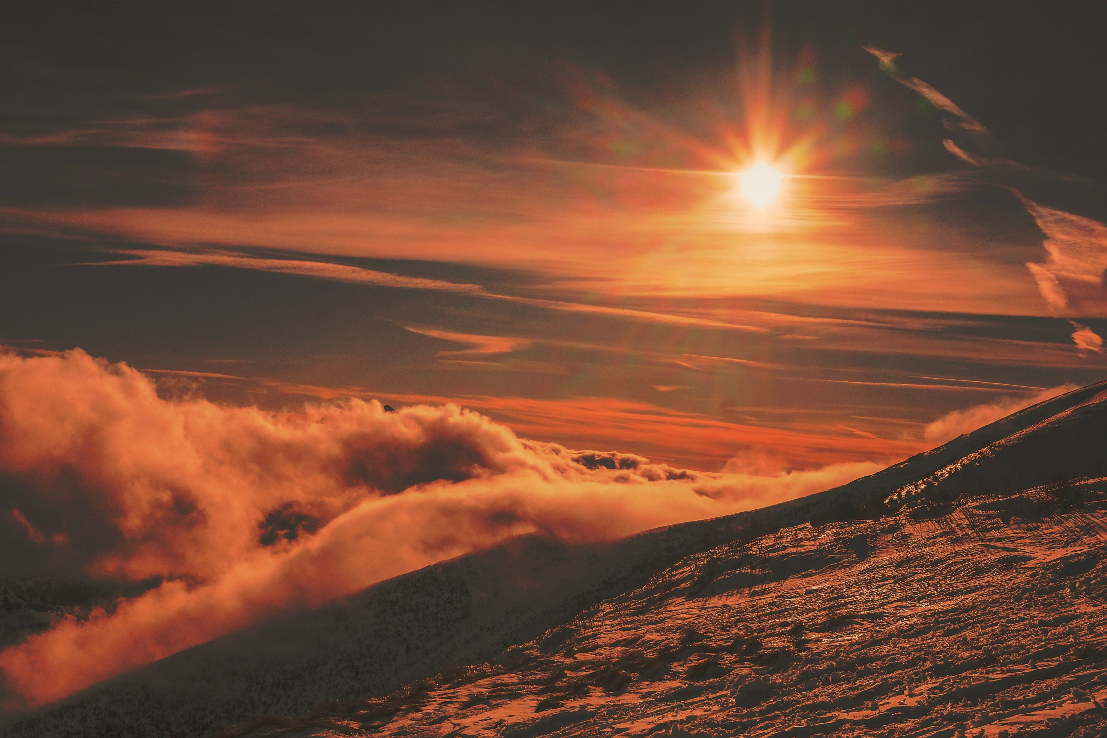 sunset sunrise cloud and mountain HD 4k wallpaper and background