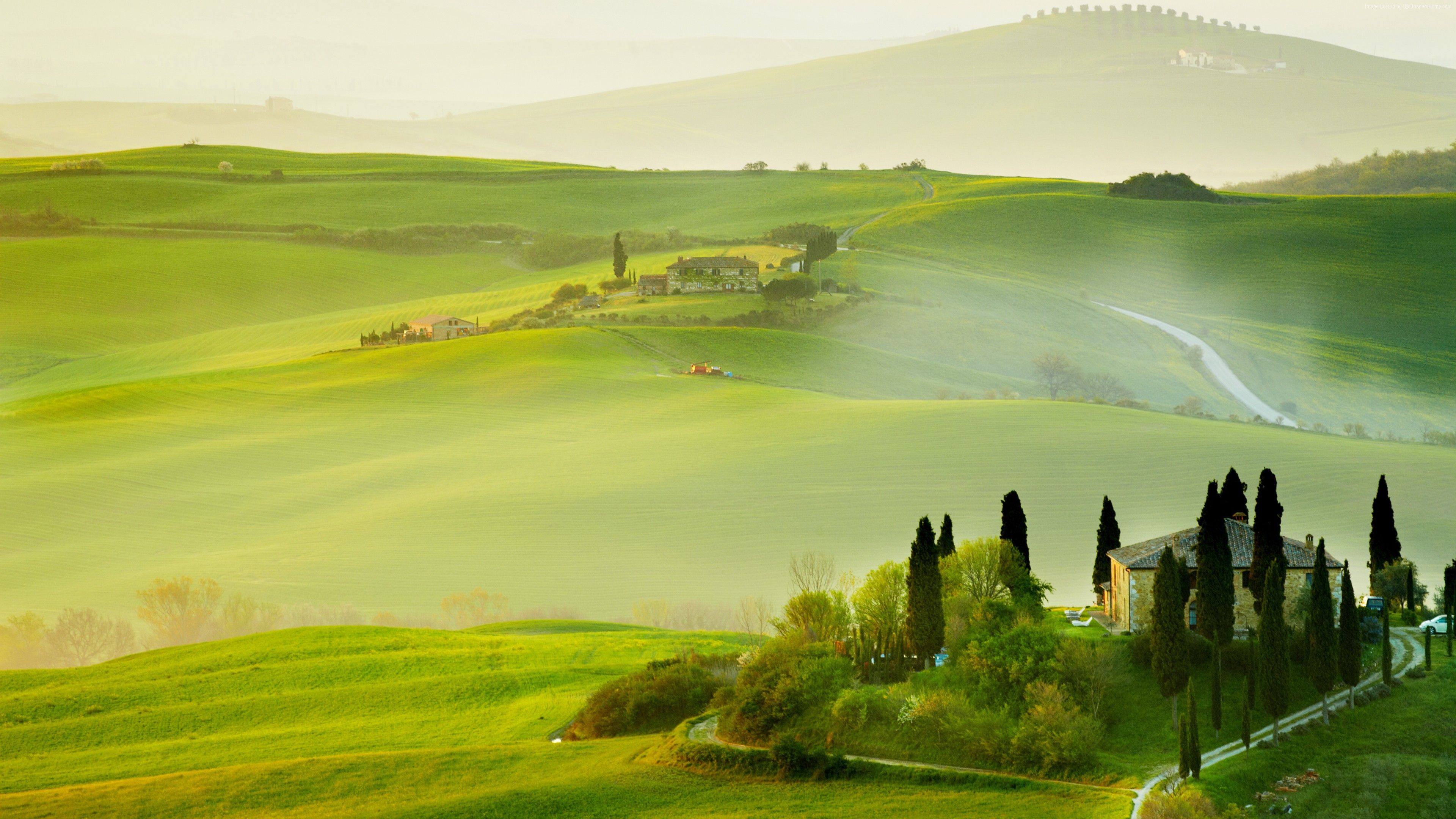 Wallpaper Tuscany, Italy, Europe, hills, field, fog, 5k, Travel