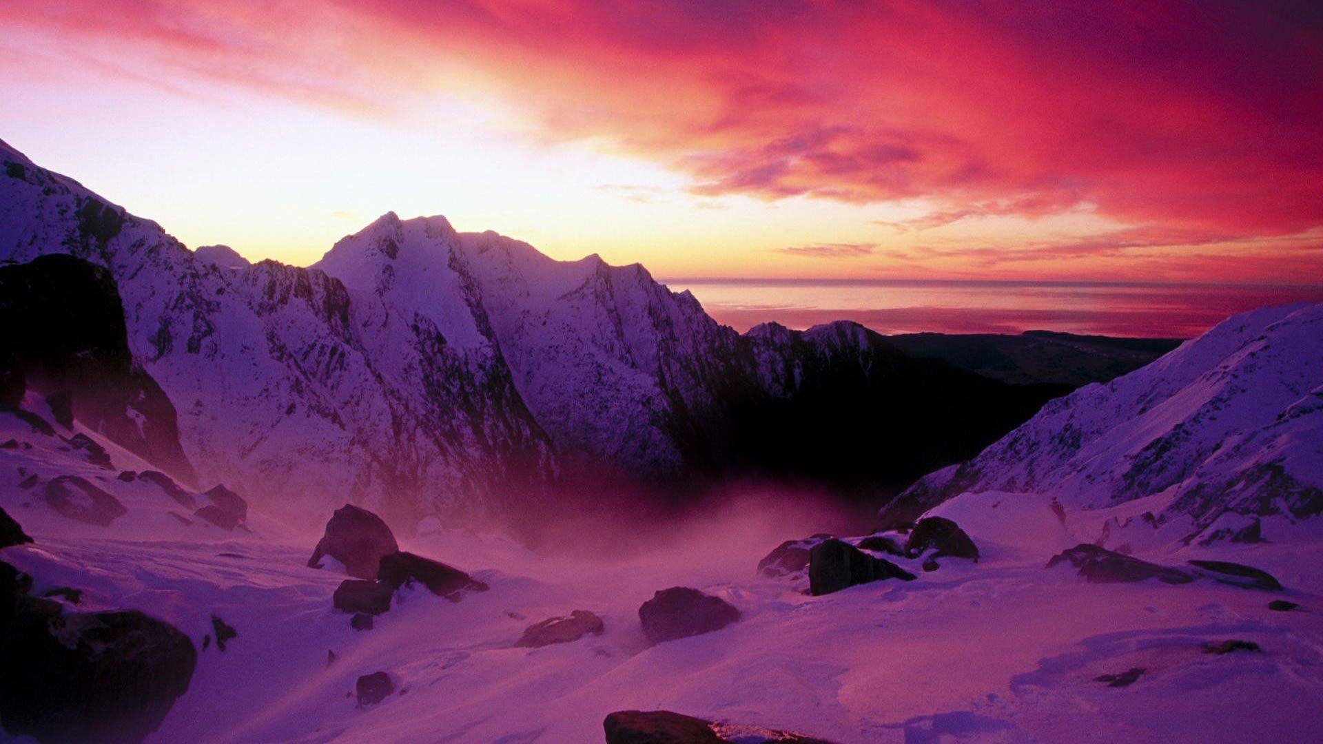 Winter Mountain Sunset HD Wallpaper. Background Imagex1080