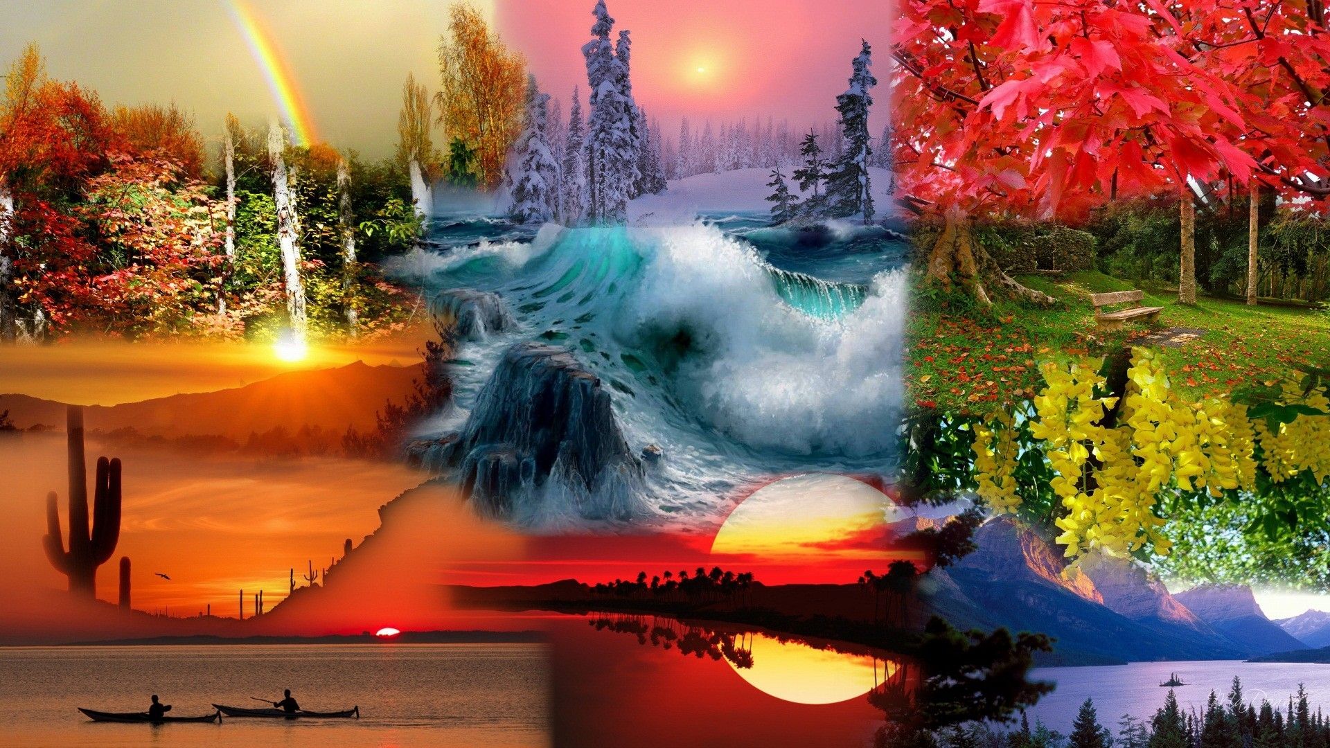 Download 1920x1080 Autumn desert Nature Collage wallpaper
