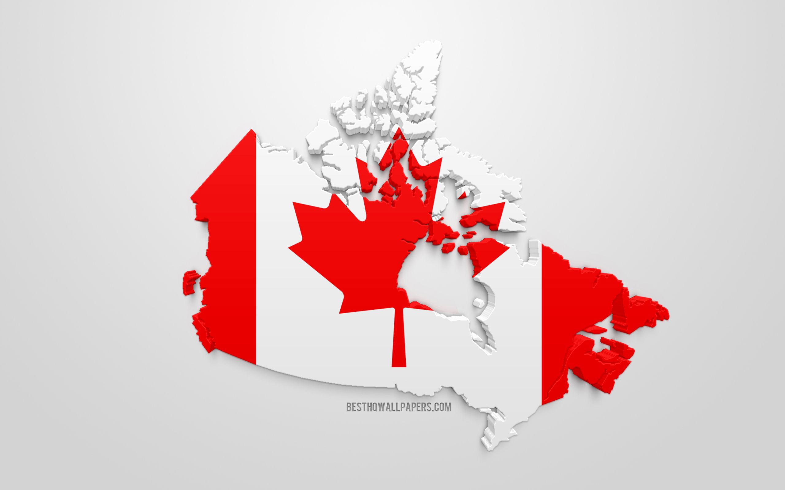 Download wallpaper 3D flag of Canada, silhouette map of Canada