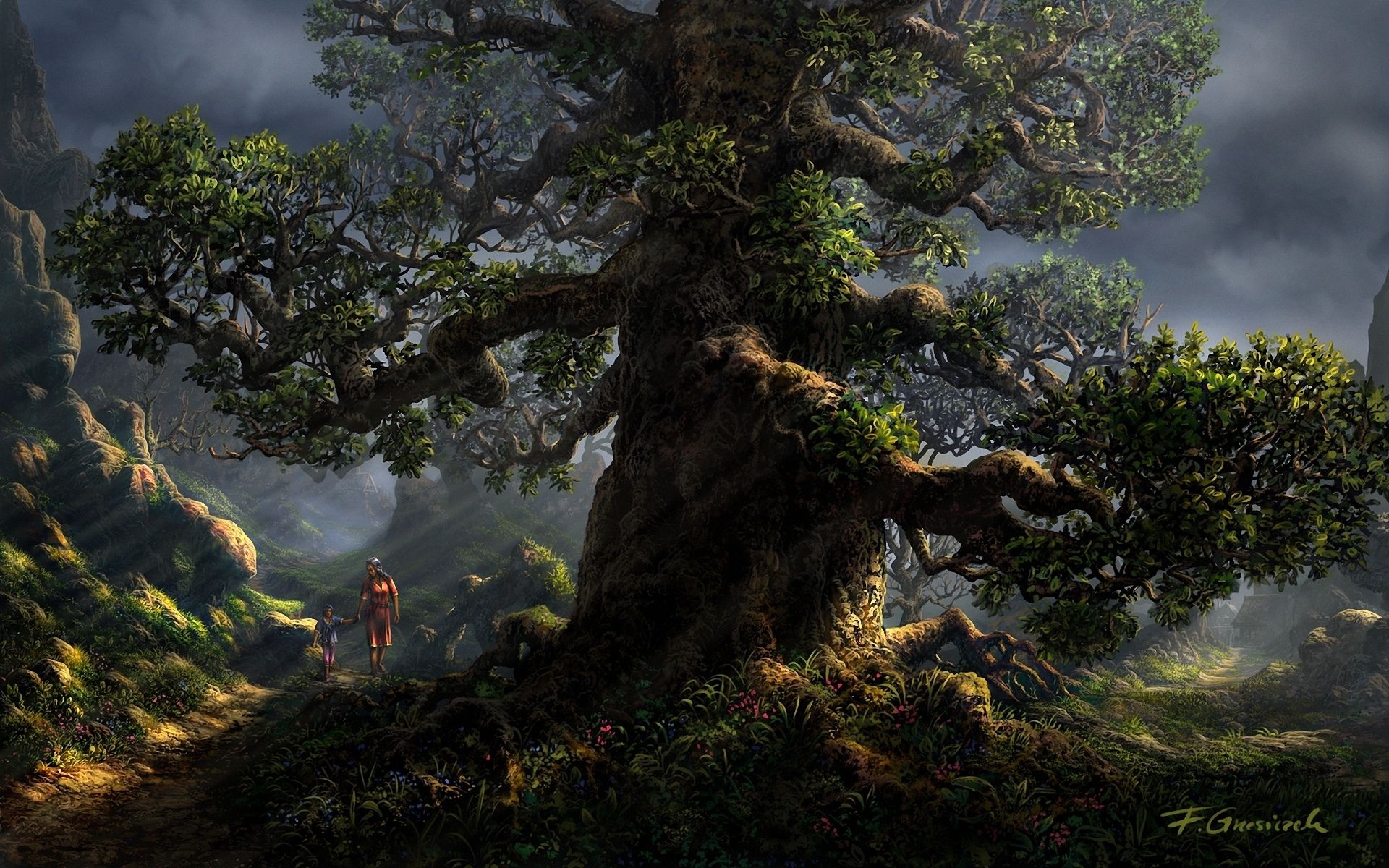 Amazing Tree in Fantasy Land HD Wallpaper