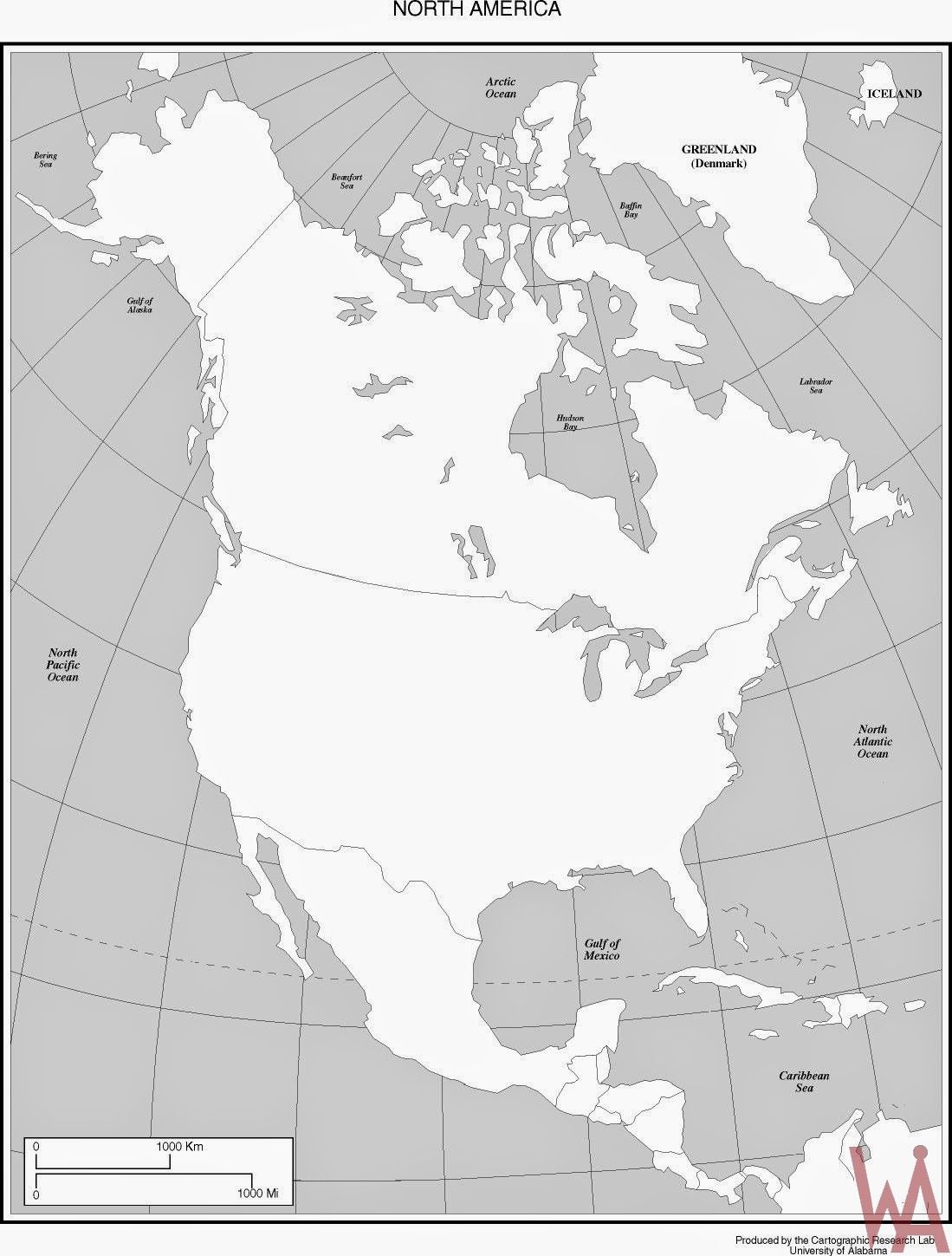 blank outline physical map of us Canada and north pole