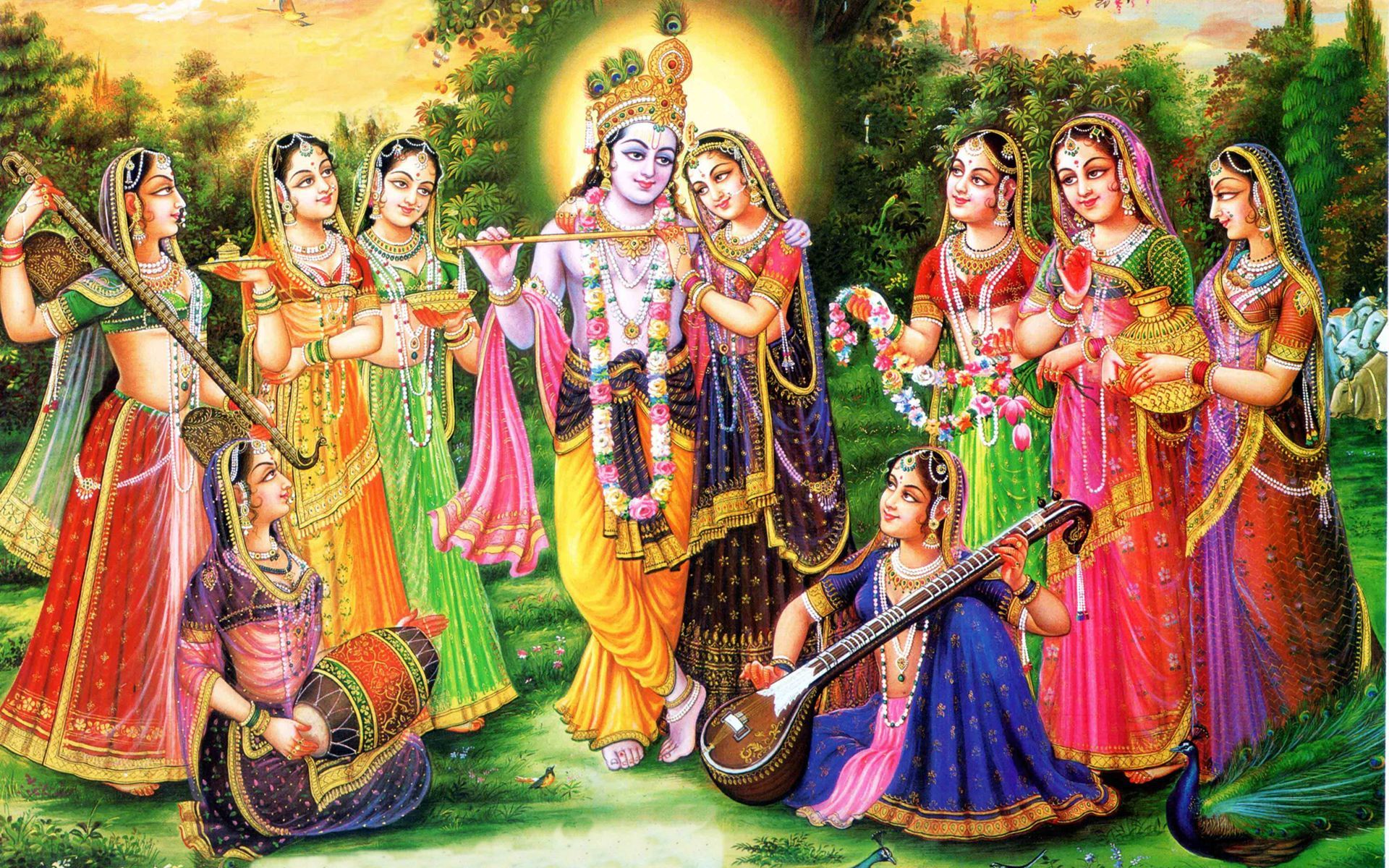 Radha Krishna And Gopi Beautiful HD Wallpaper