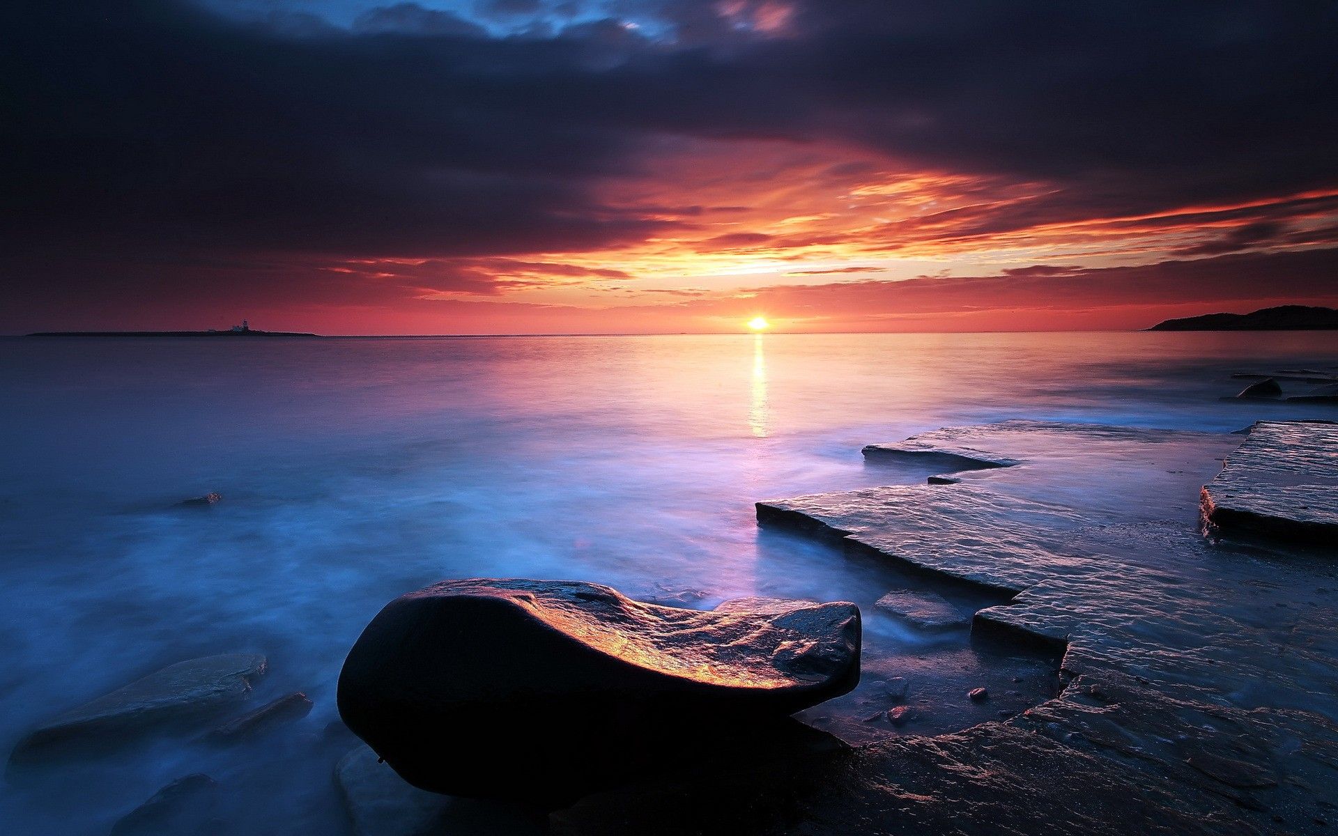Rock, HD Image, Sunrise, Background, Sky, Beaches, Clouds, Ocean