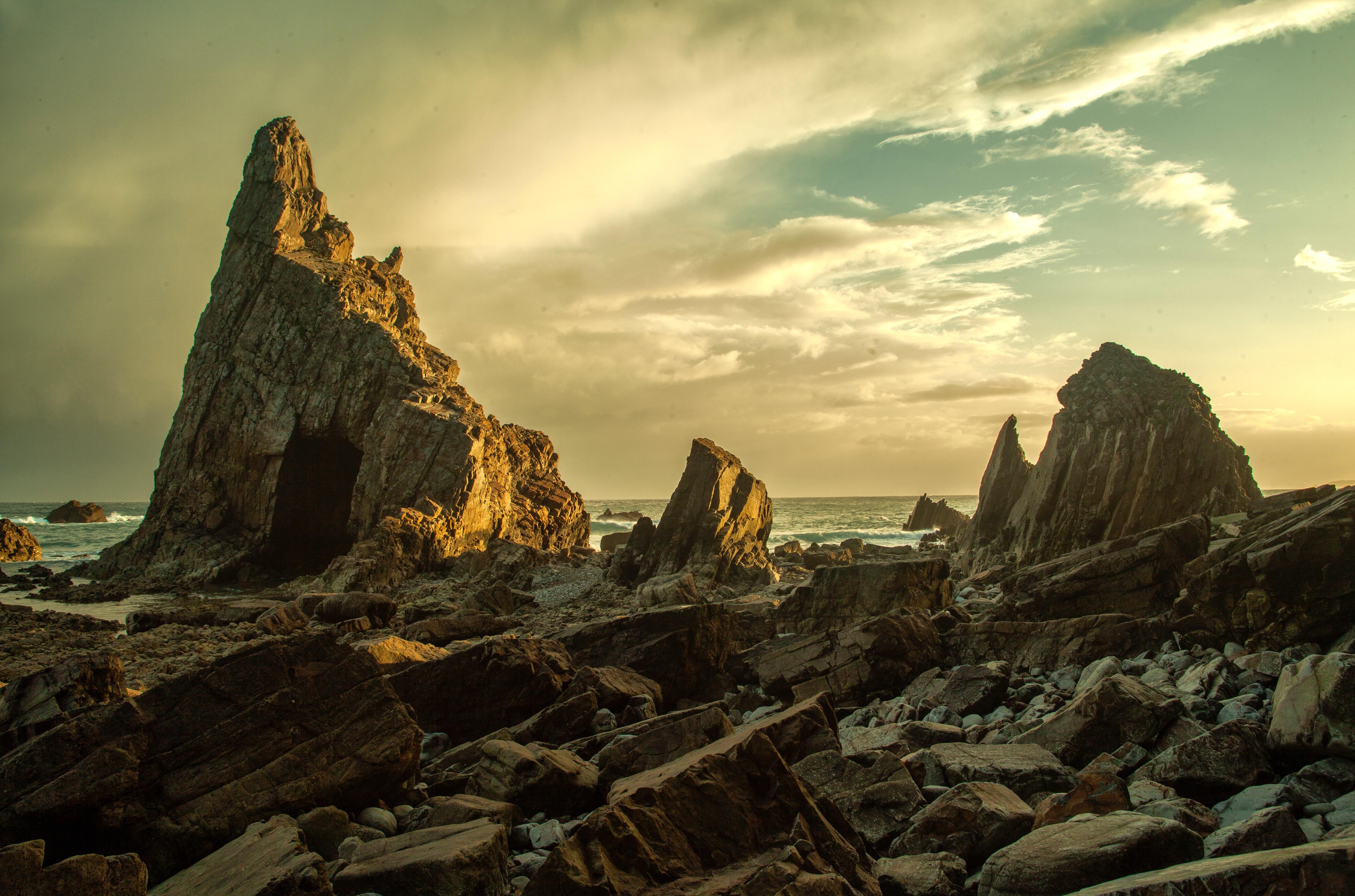 wallpaper beach, rocks, stones, coast, sky HD, Widescreen, High