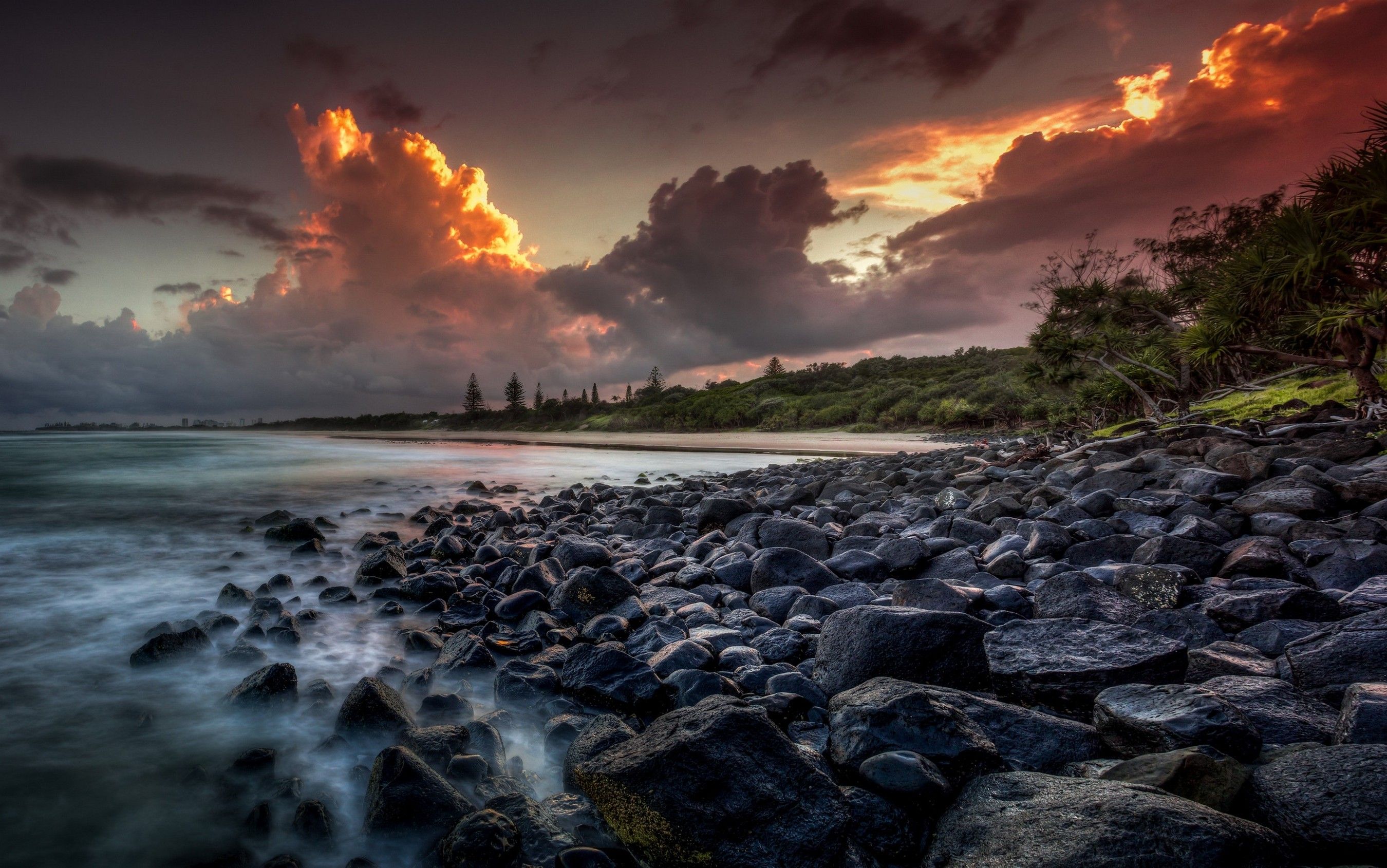nature, Landscape, Beach, Australia, Sunset, Clouds, Sea, Rock