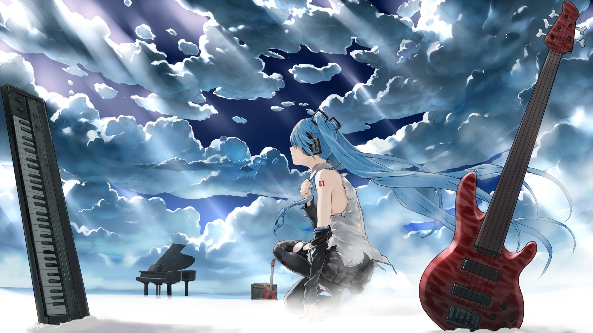 Wallpaper hatsune miku, vocaloid, girl, guitar, piano