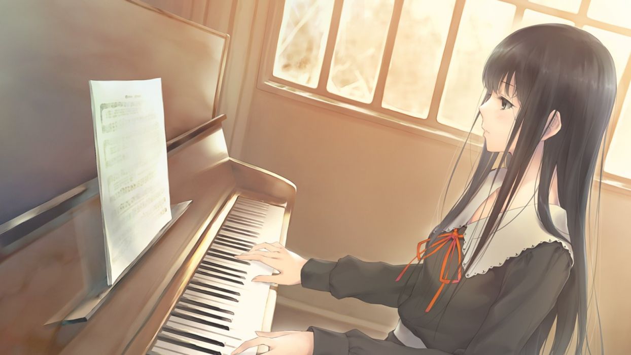 Anime girl piano long hair wallpaperx900