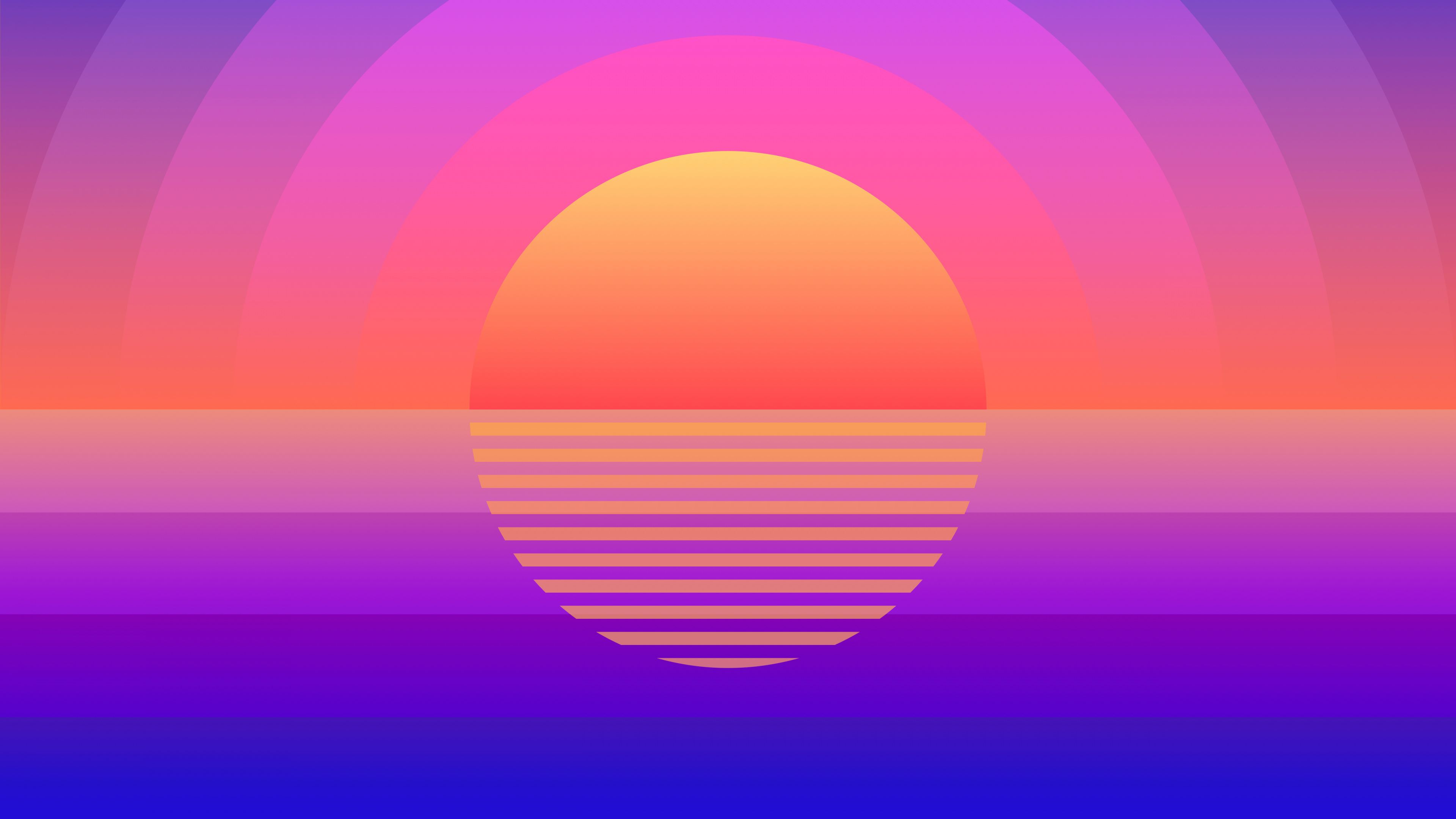 Download Sun, sunset, retro art, geometric wallpaper, 3840x2160