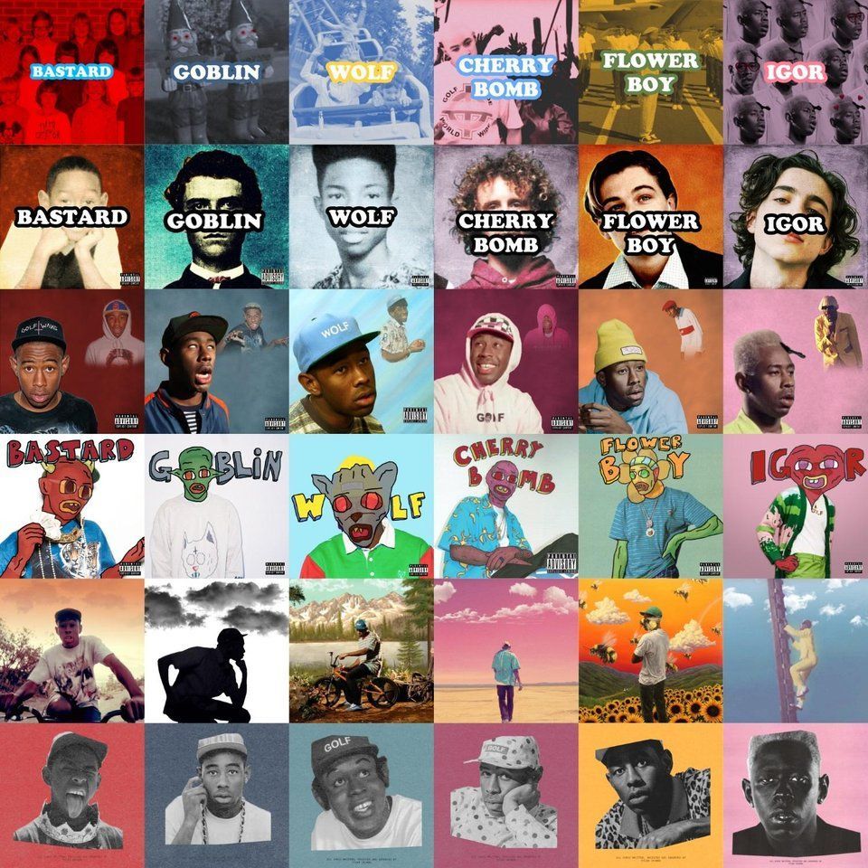 Every Tyler, the Creator album cover in the style of every Tyler