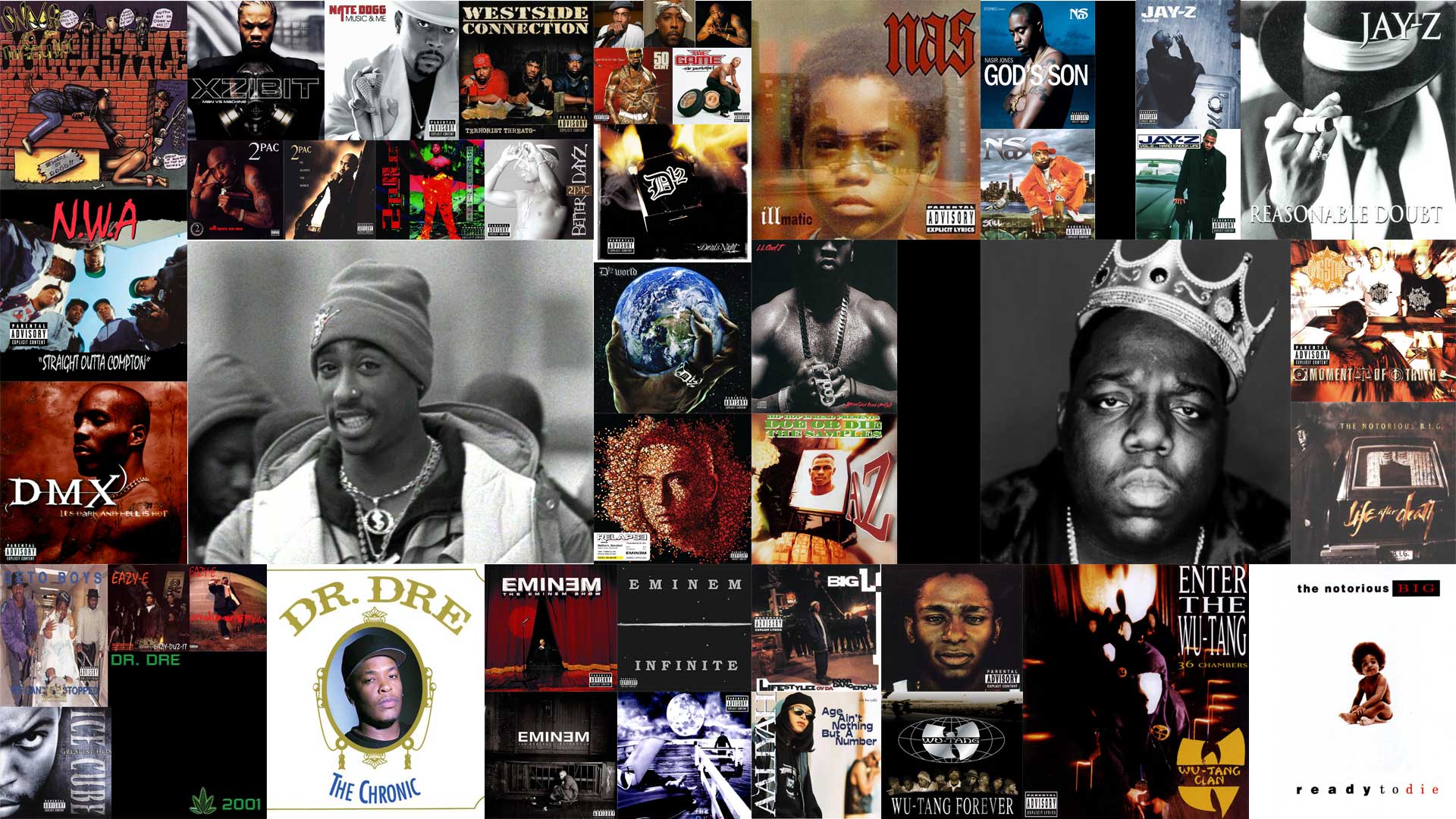 Just made a 1920x1080 wallpaper of all the persons and their albums that in my opinion has made hiphop! Feel free to use the image as a wallpaper!