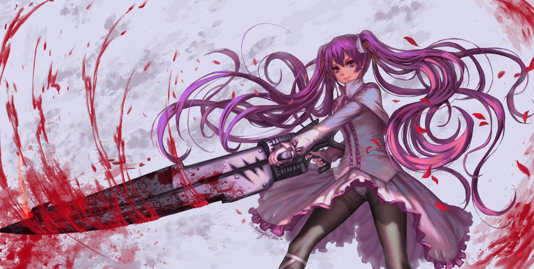 pink hair, Weapon, Akame ga Kill!, Anime, Mine (Akame ga Kill), Petals HD Wallpaper / Desktop and Mobile Image & Photo