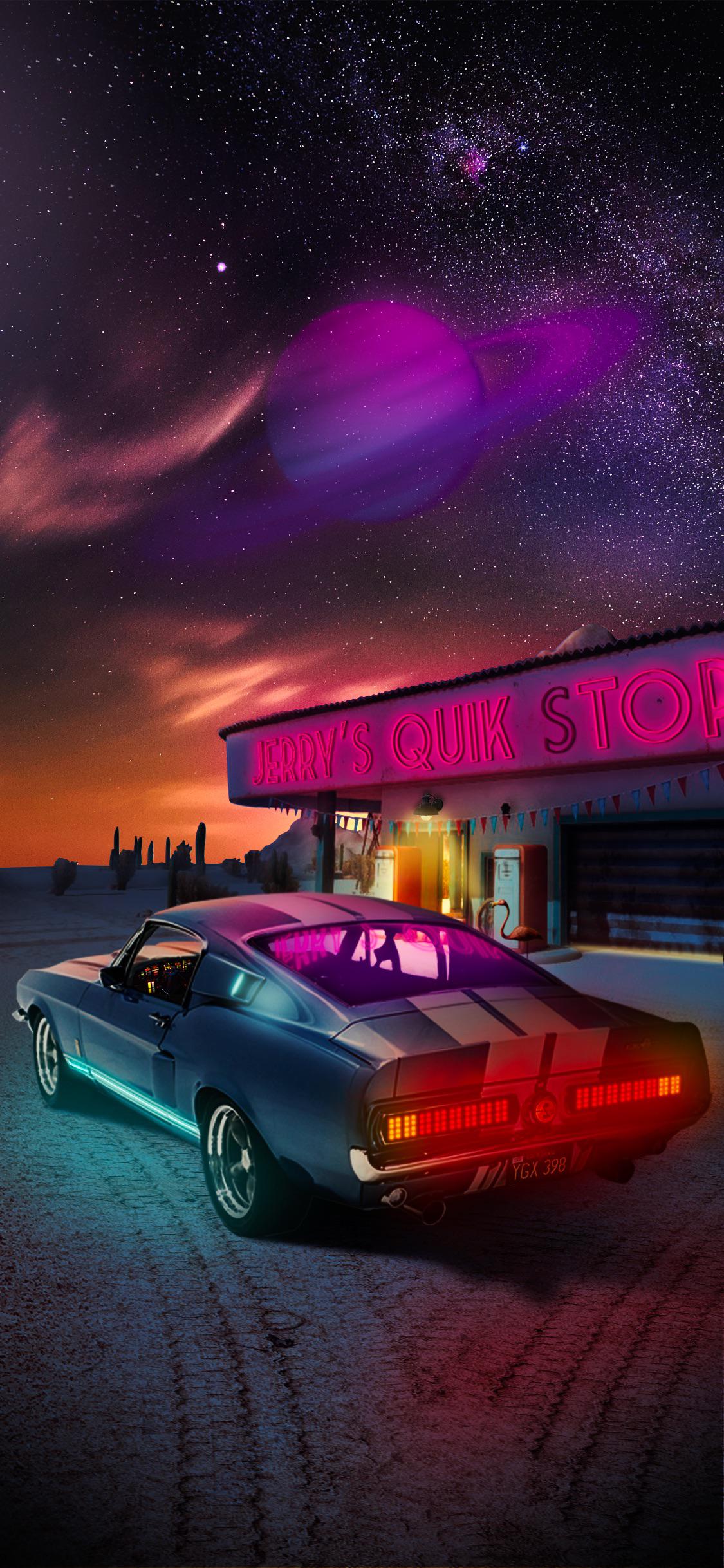 Made an iPhone X wallpaper for my fiancé with her dream car and favorite planet. Thought I would share it with all of you!
