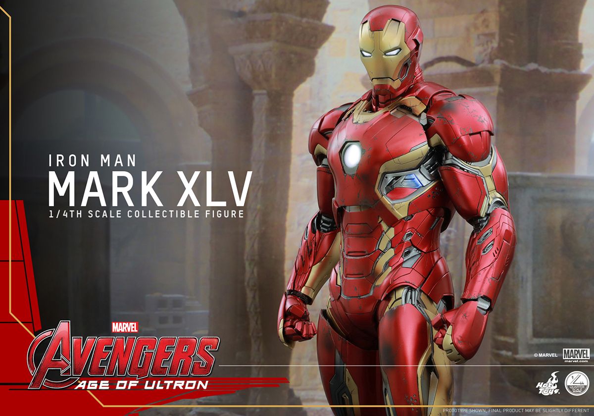 Hot Toys' 1 4th Scale Iron Man Mark XLV Figure. Plastic And Plush