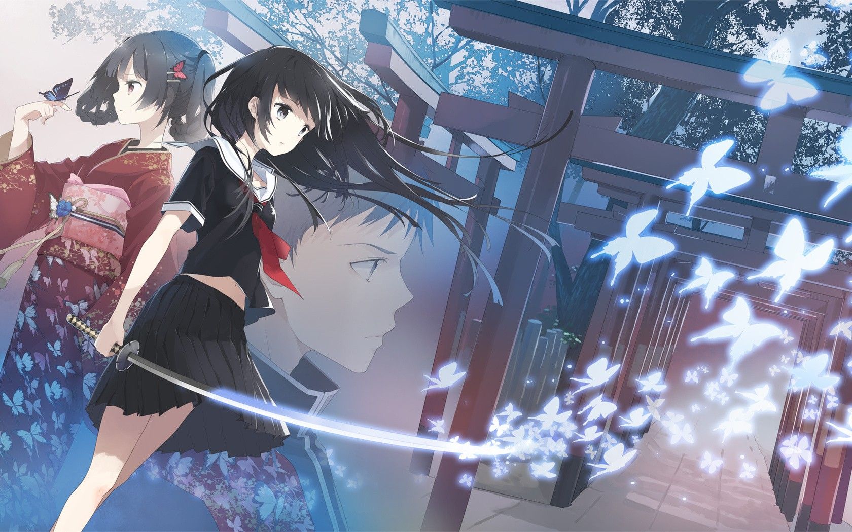 #anime, #sword, #schoolgirl, #anime girls, wallpaper