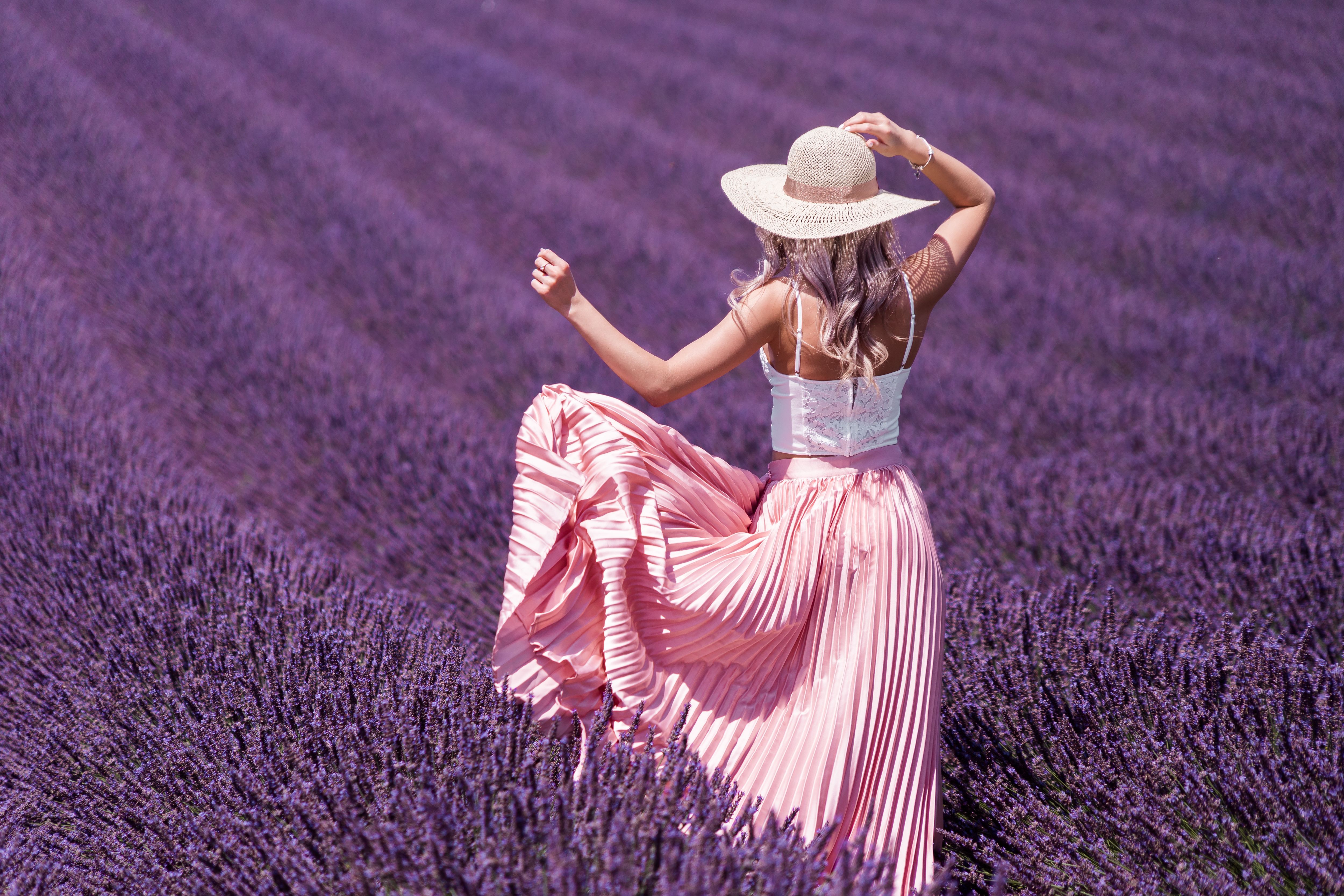 Beautiful Woman Dress and Lavender Field Free Stock Photo